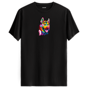 Köpek Baskılı T-Shirt - Renkli Husky Tasarımı