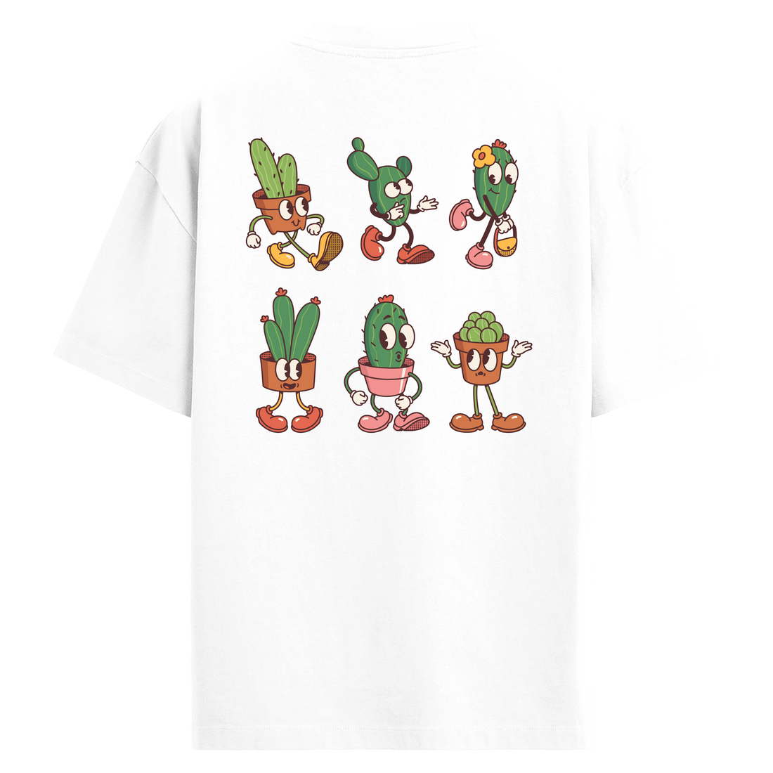 Karakterli Kaktüs Temalı Eğlenceli - Sırt Baskılı Oversize T-Shirt
