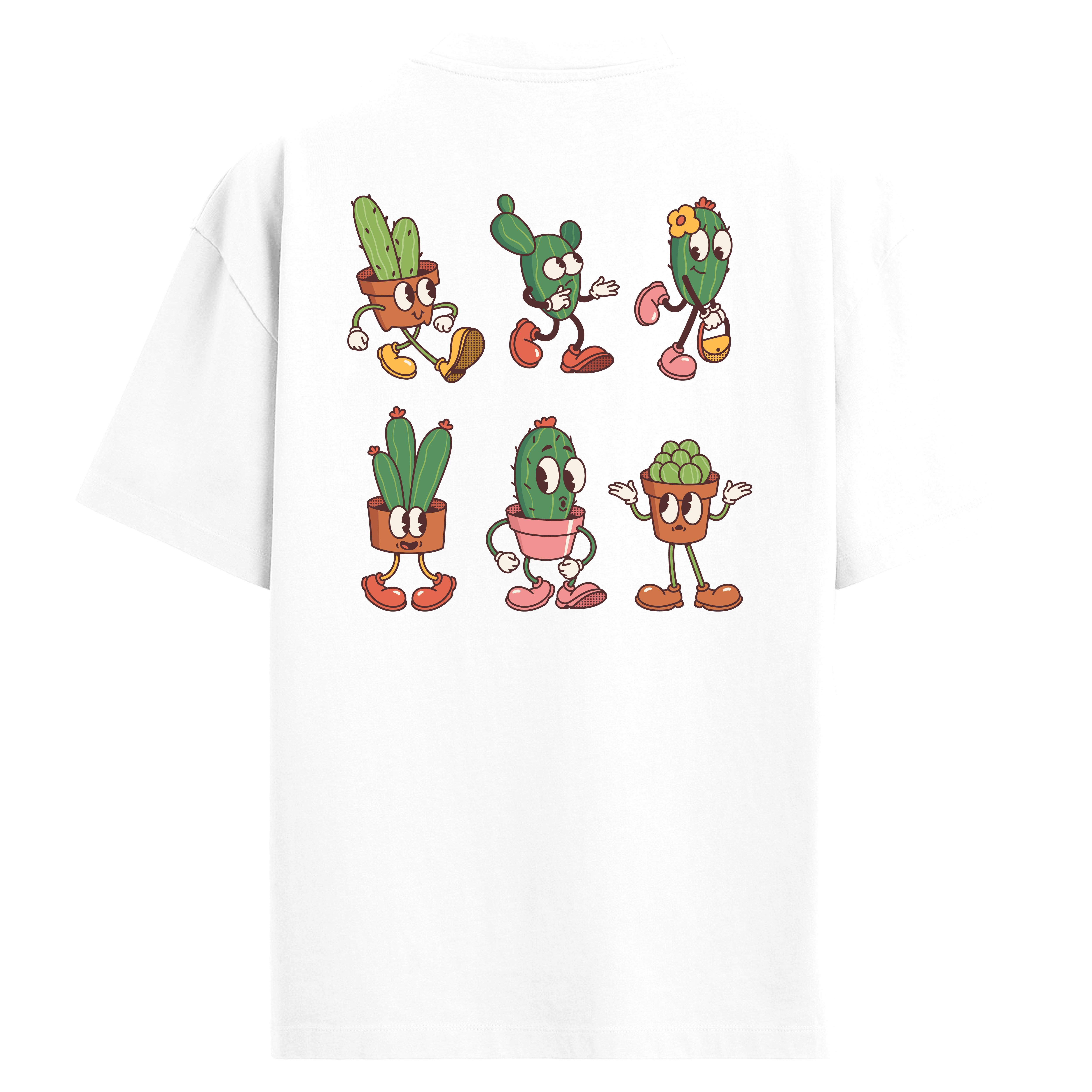 Karakterli Kaktüs Temalı Eğlenceli - Sırt Baskılı Oversize T-Shirt