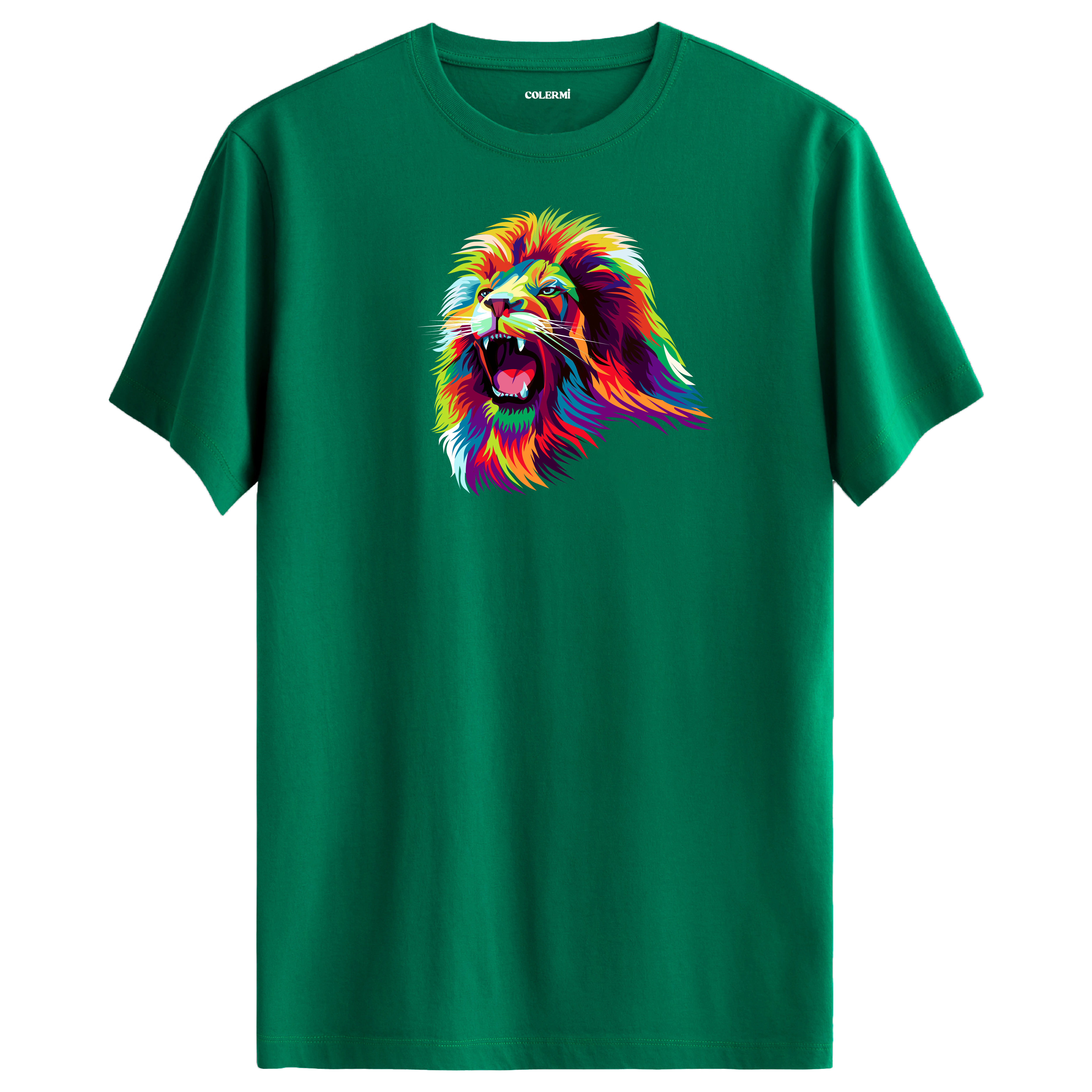 Colorful Lion Print Crew Neck T-Shirt