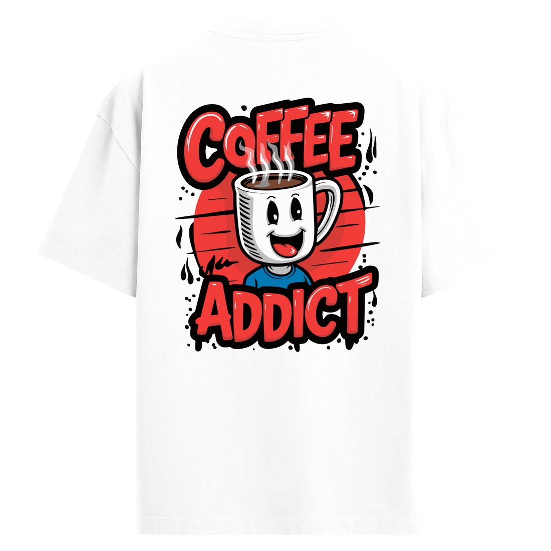 Coffee Addict – Kahve Tutkunlarına Özel Çizgi Stil - Sırt Baskılı Oversize T-Shirt