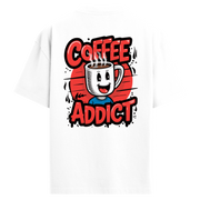 Coffee Addict – Kahve Tutkunlarına Özel Çizgi Stil - Sırt Baskılı Oversize T-Shirt