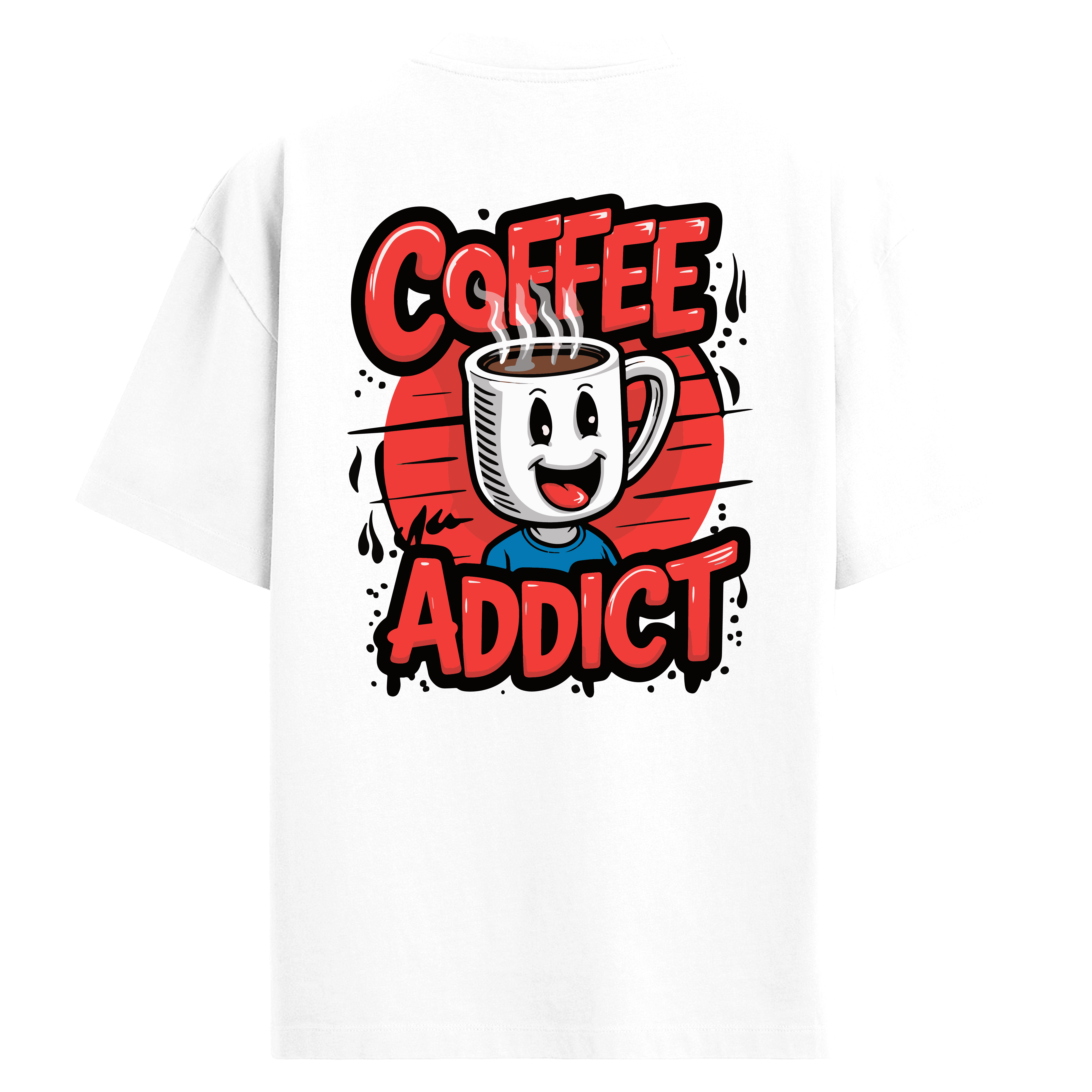 Coffee Addict – Kahve Tutkunlarına Özel Çizgi Stil - Sırt Baskılı Oversize T-Shirt