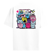 Party Cats – Renkli Karakterli Kedi Baskılı Oversize Tişört