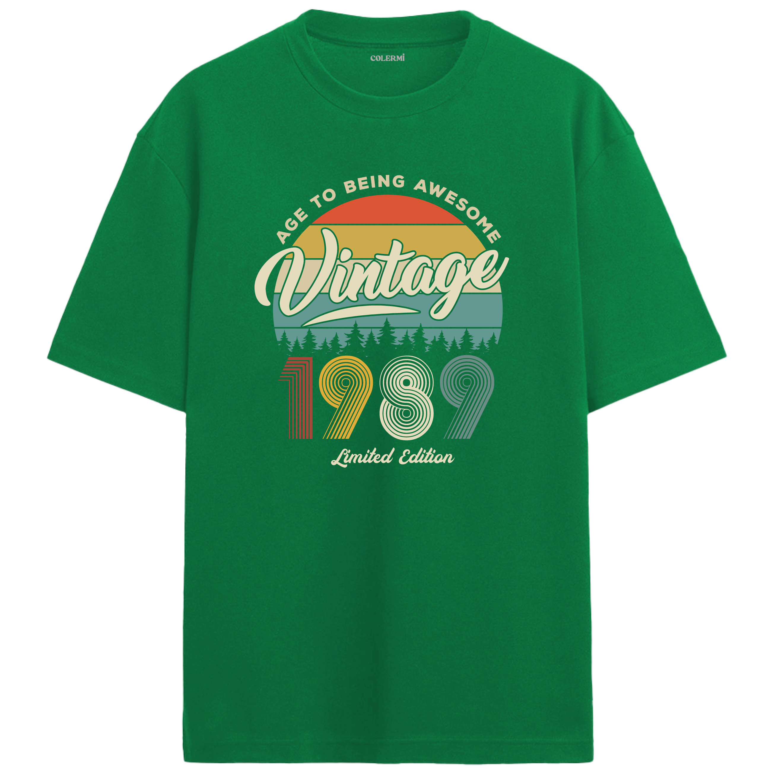 1989 Nostalgia Oversized T-Shirt - Retro Sunset Forest Design