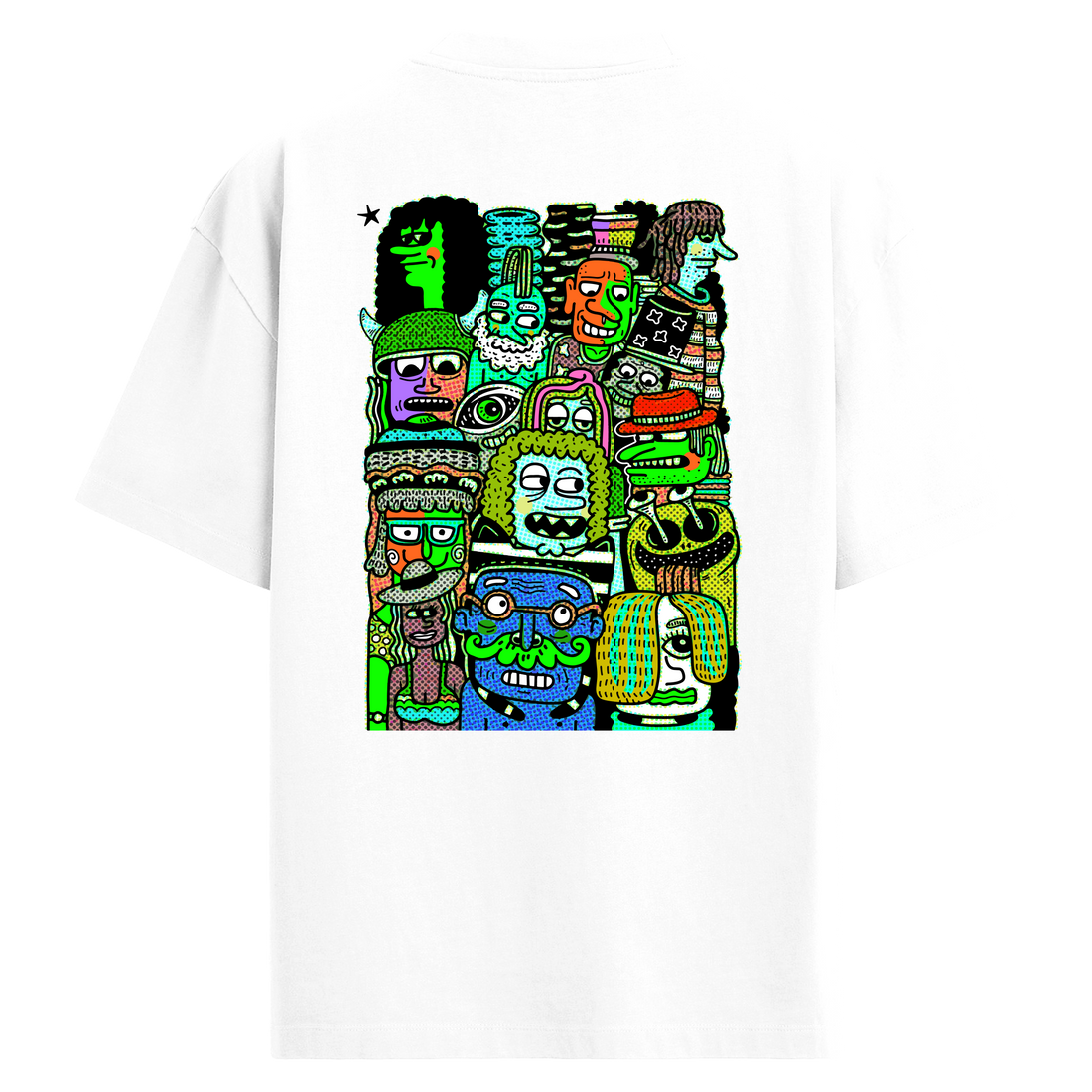 Neon Faces Sırt Baskılı Oversize T-Shirt