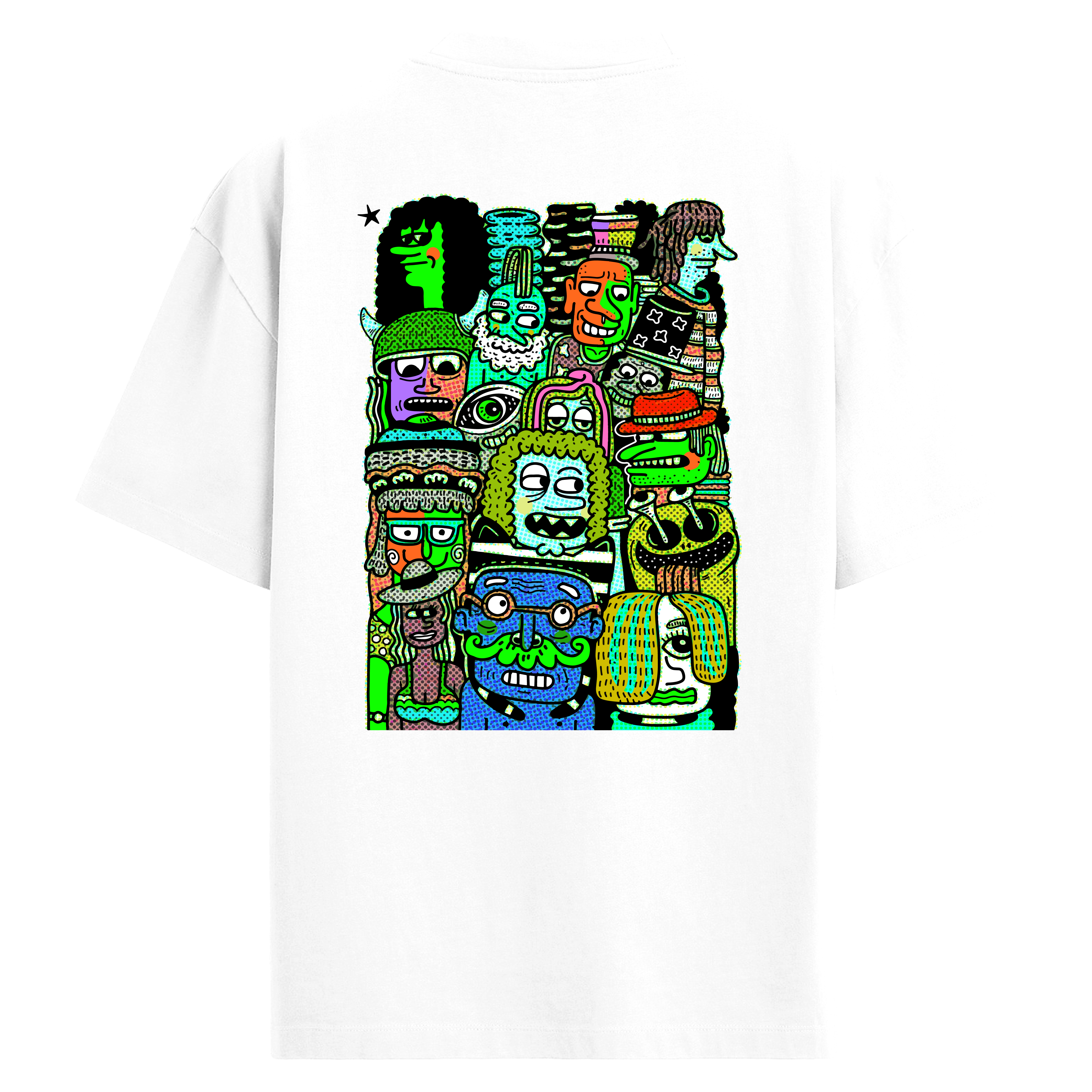 Neon Faces Sırt Baskılı Oversize T-Shirt