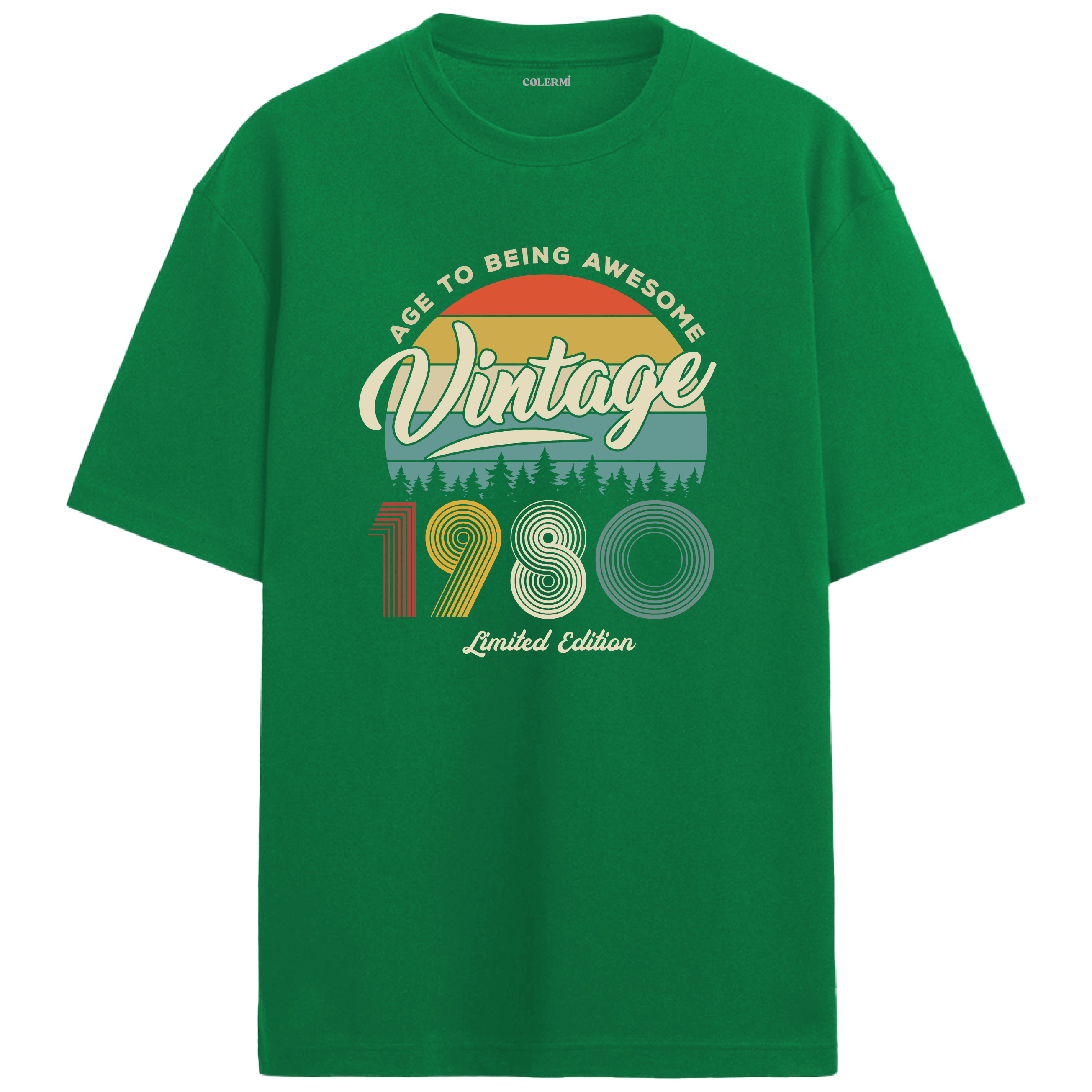 1980 Nostalgia Oversized T-Shirt - Retro Nature Silhouette Design