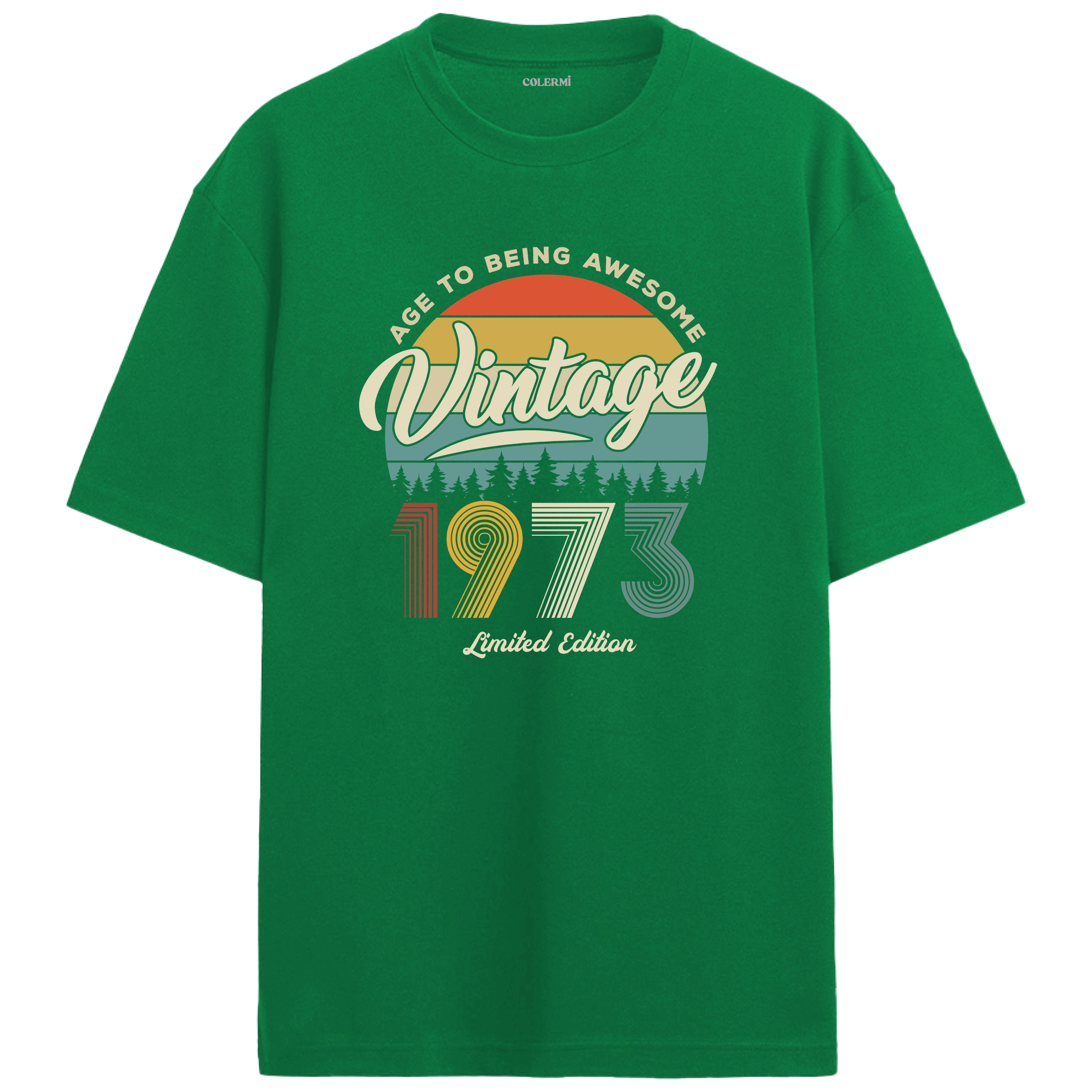 1973 Nostalgia Oversized T-Shirt - Retro Sunset & Nature Silhouettes