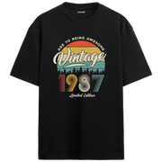 1987 Nostalgia Oversized T-Shirt - Retro Sunset Pine Tree Design