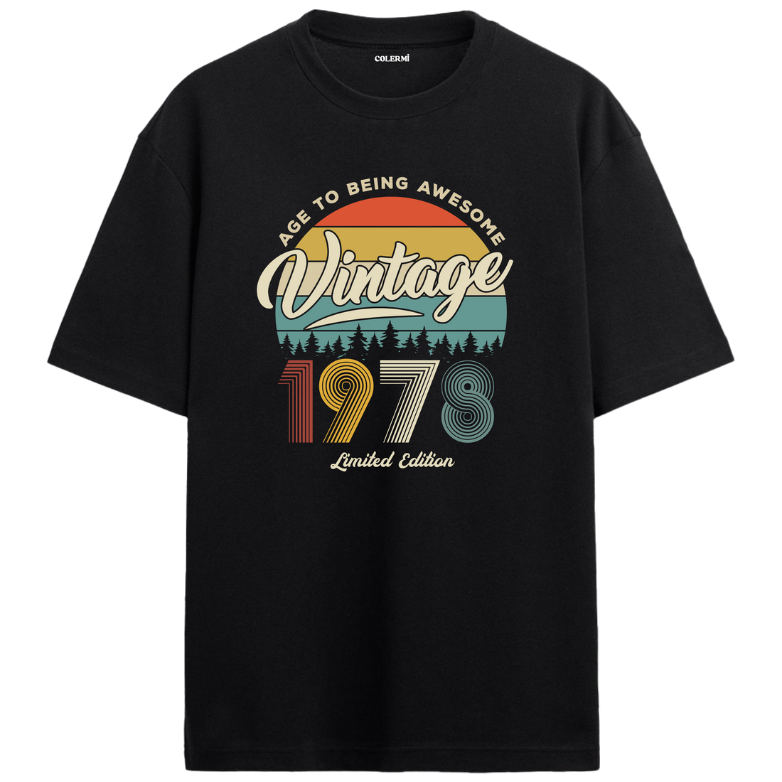 1978 Nostalgia Oversized T-Shirt - Retro Sunset and Forest Design