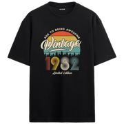 1982 Nostalgia Oversized T-Shirt - Retro Typography & Forest Silhouette Design