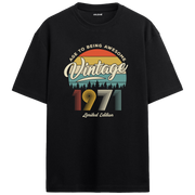 1971 Nostalgia Oversized T-Shirt - Retro Sunset & Pine Forest Silhouettes
