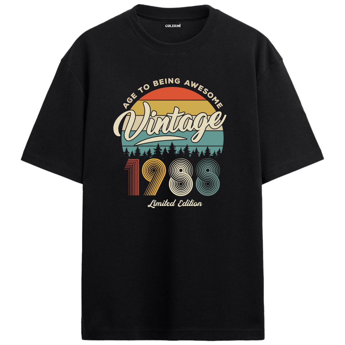 1988 Nostalgia Oversized T-Shirt - Retro Sunset Pine Tree Design