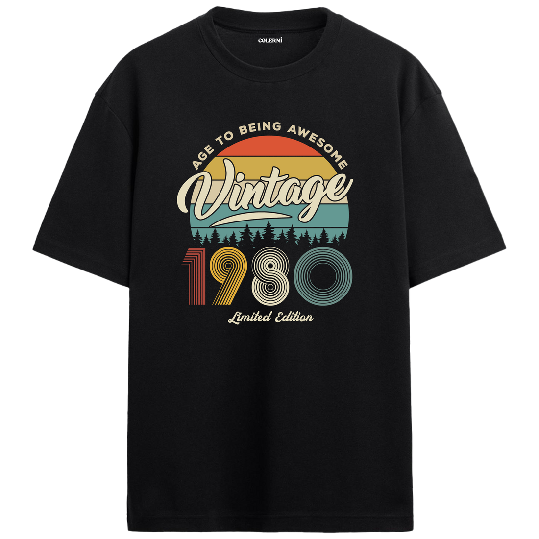 1980 Nostalgia Oversized T-Shirt - Retro Nature Silhouette Design
