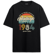 1984 Nostalgia Oversized T-Shirt - Retro Sunset Nature Silhouette Design