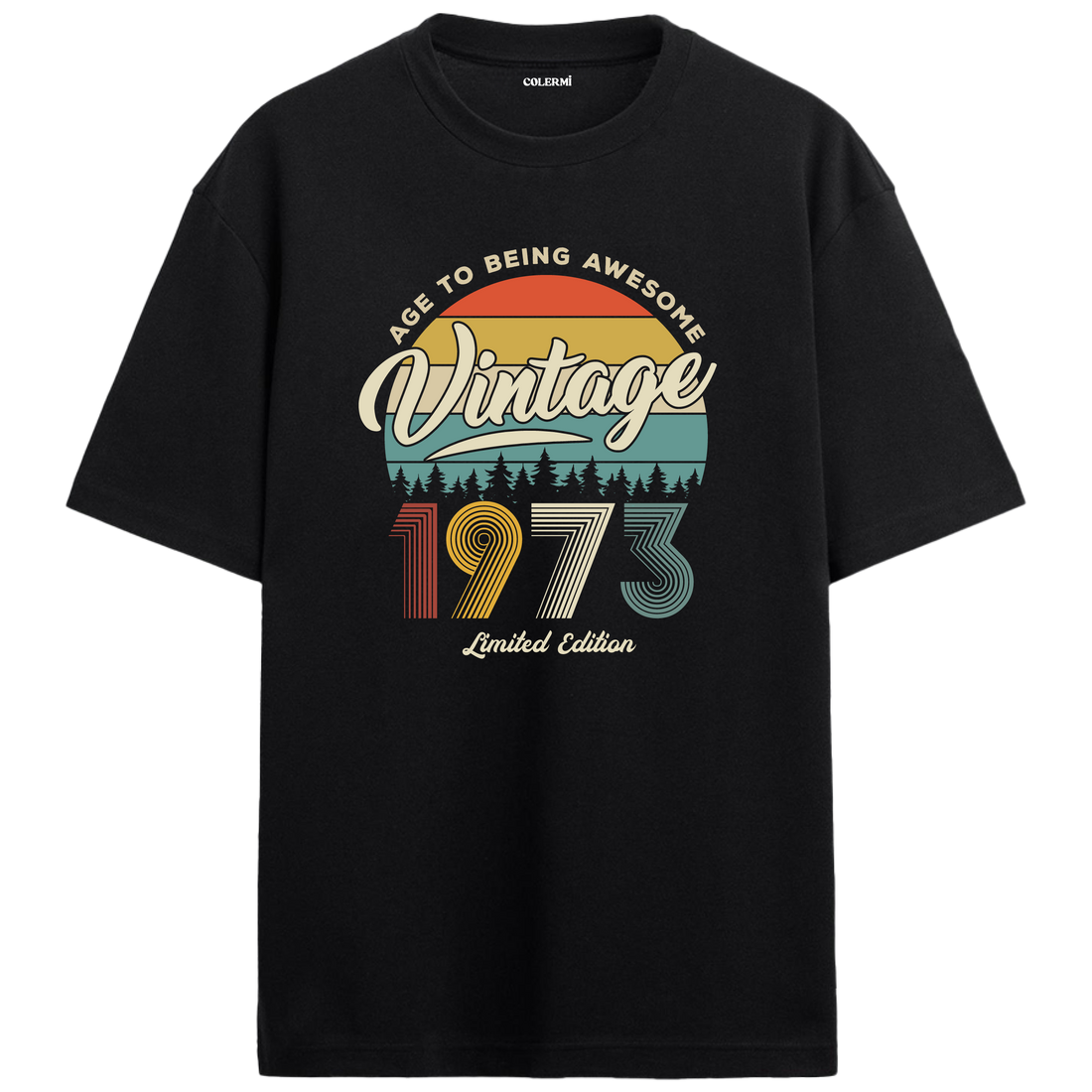 1973 Nostalgia Oversized T-Shirt - Retro Sunset & Nature Silhouettes
