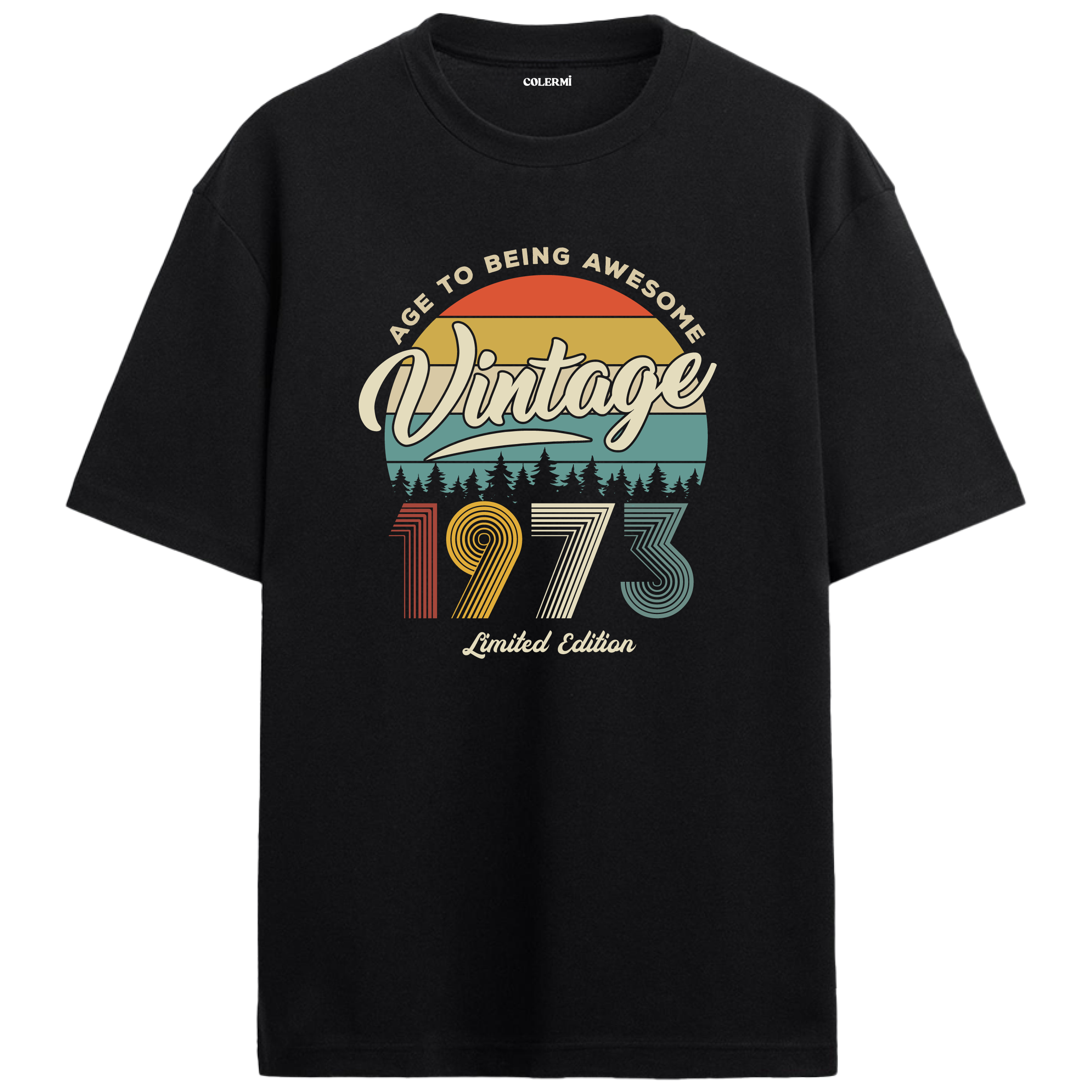 1973 Nostalgia Oversized T-Shirt - Retro Sunset & Nature Silhouettes