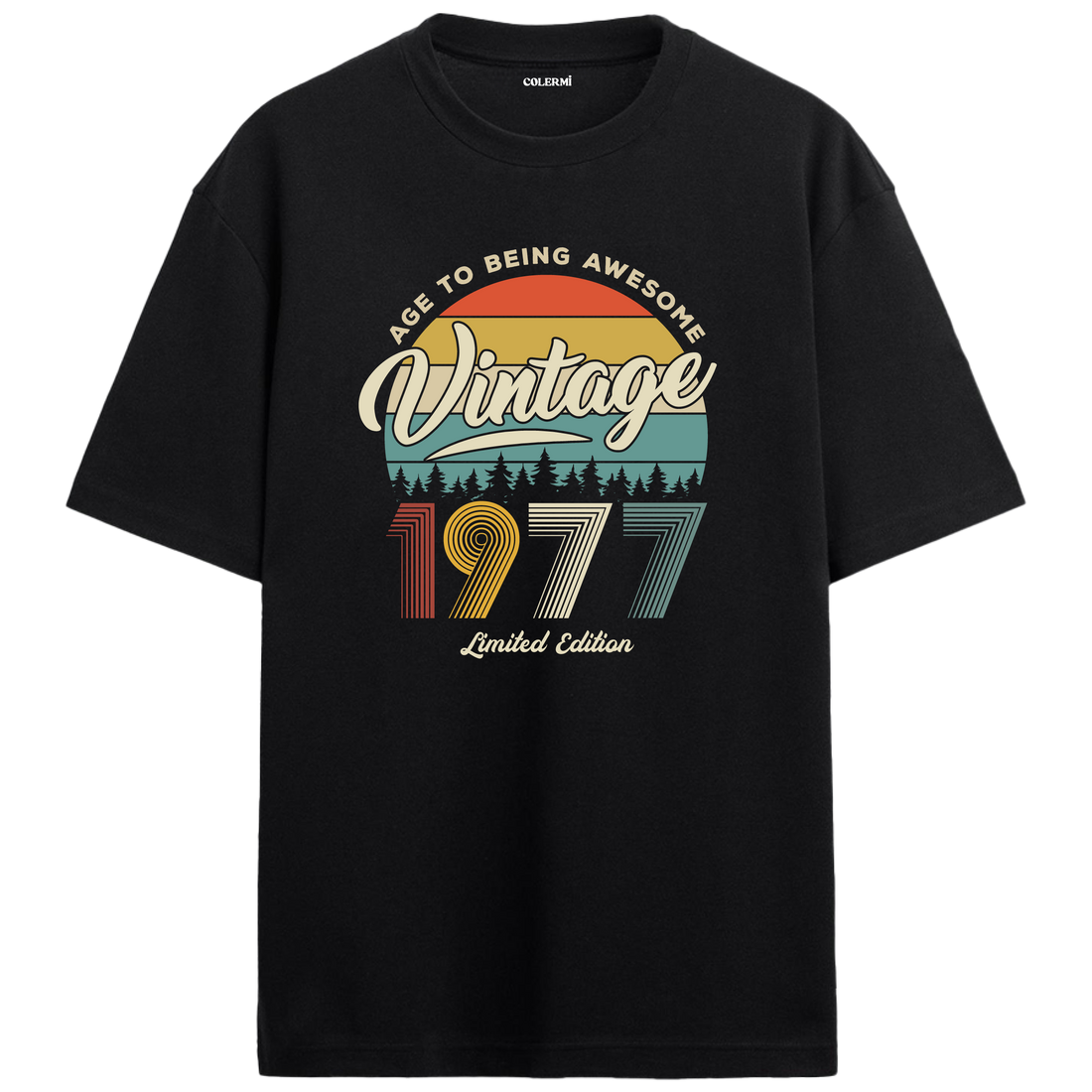1977 Nostalgia Oversized T-Shirt - Retro Forest and Typography Design