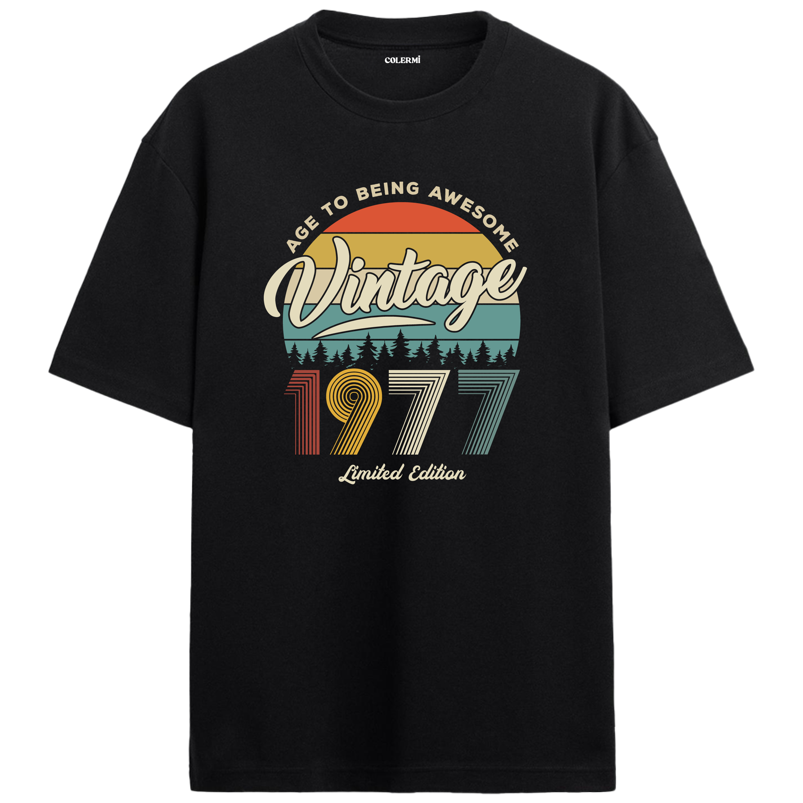 1977 Nostalgia Oversized T-Shirt - Retro Forest and Typography Design