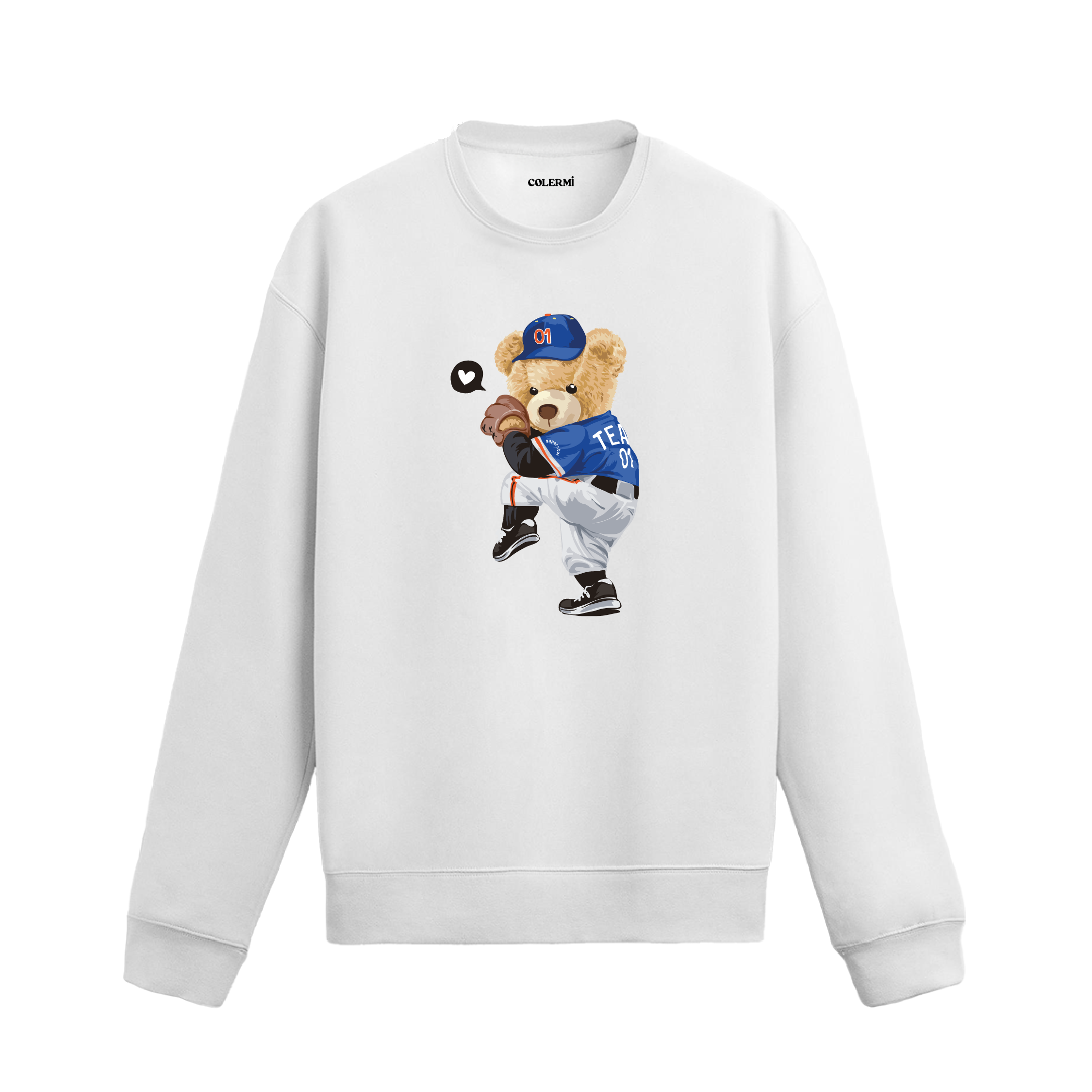 Beyzbolcu Ayıcık Baskılı Sweatshirt