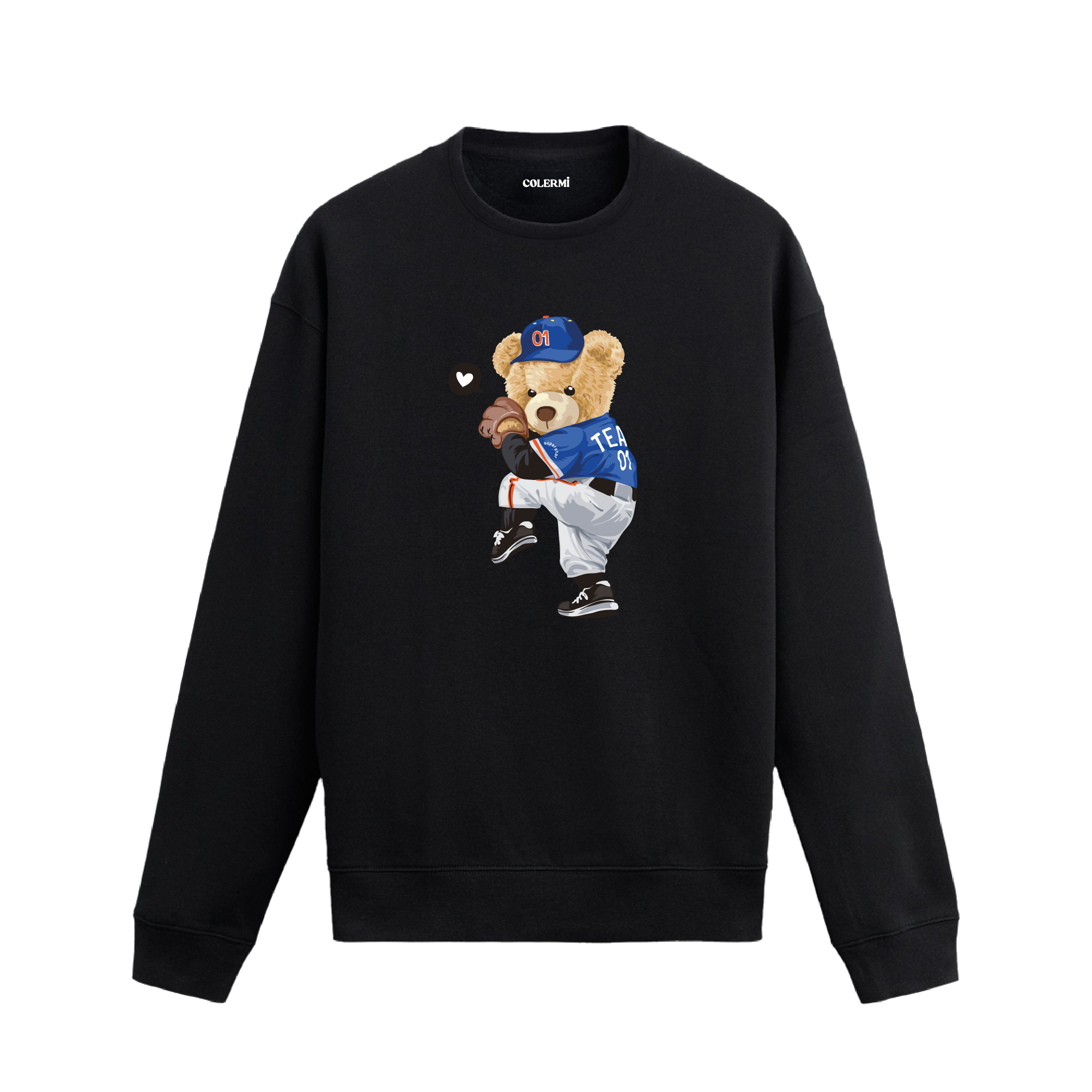 Beyzbolcu Ayıcık Baskılı Sweatshirt