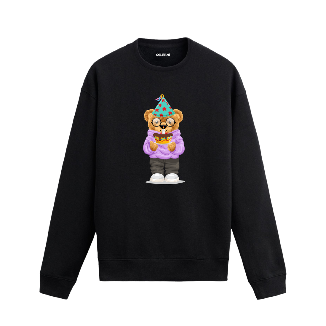 Ayıcık Baskılı Sweatshirt - Doğum Günü Pastalı Tasarım