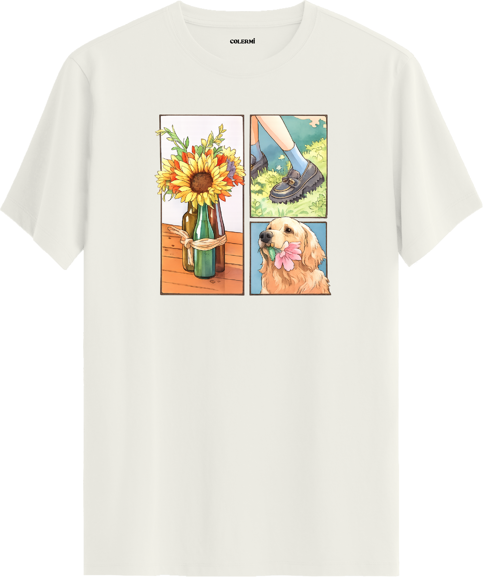 Sunflower & Golden Dog Baskılı Tişört | Colermi