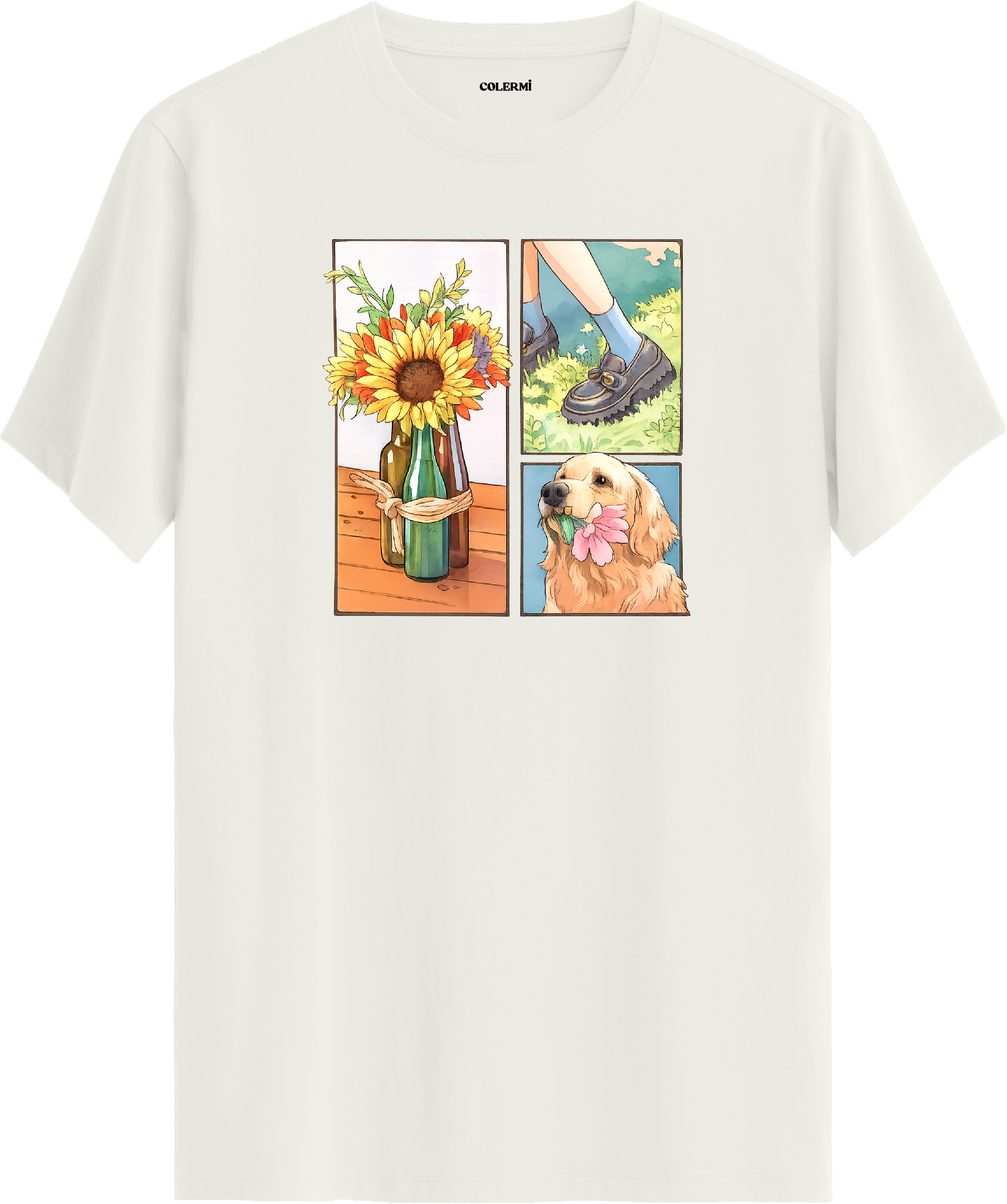 Sunflower & Golden Dog Baskılı Tişört | Colermi