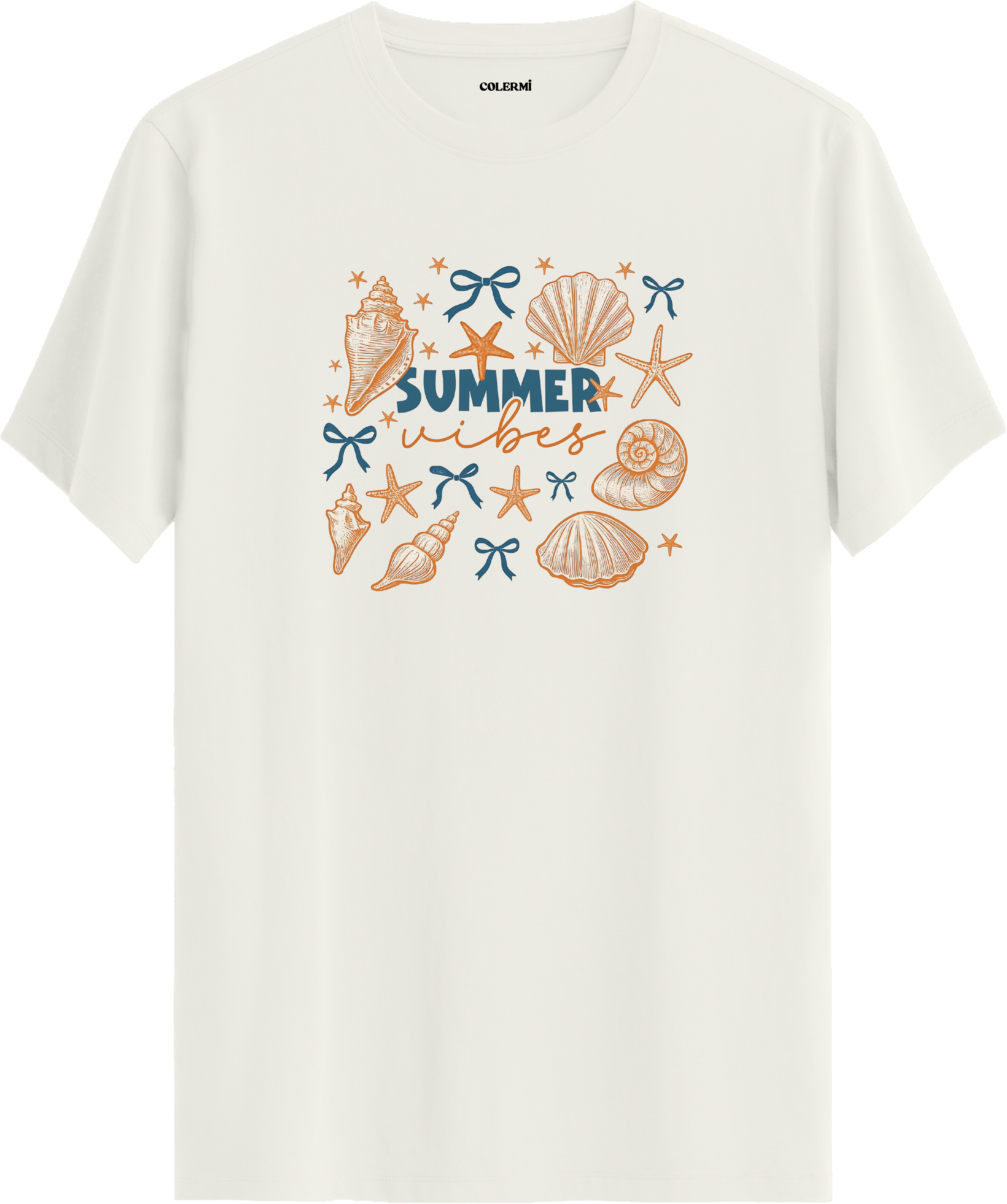 Summer Vibes Deniz Kabukları Baskılı Regular Tişört