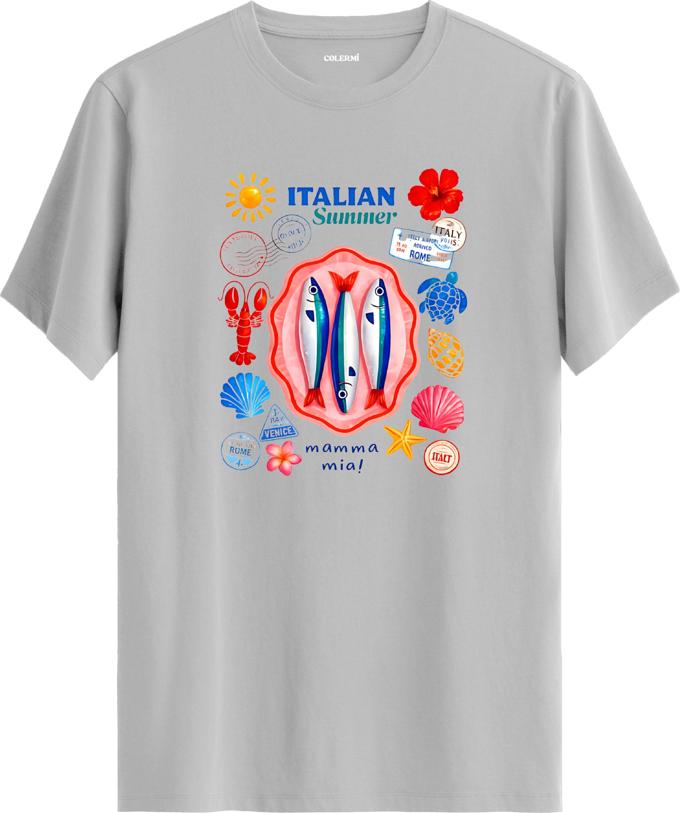 Italian Summer Deniz Kolaj Baskılı Regular Tişört