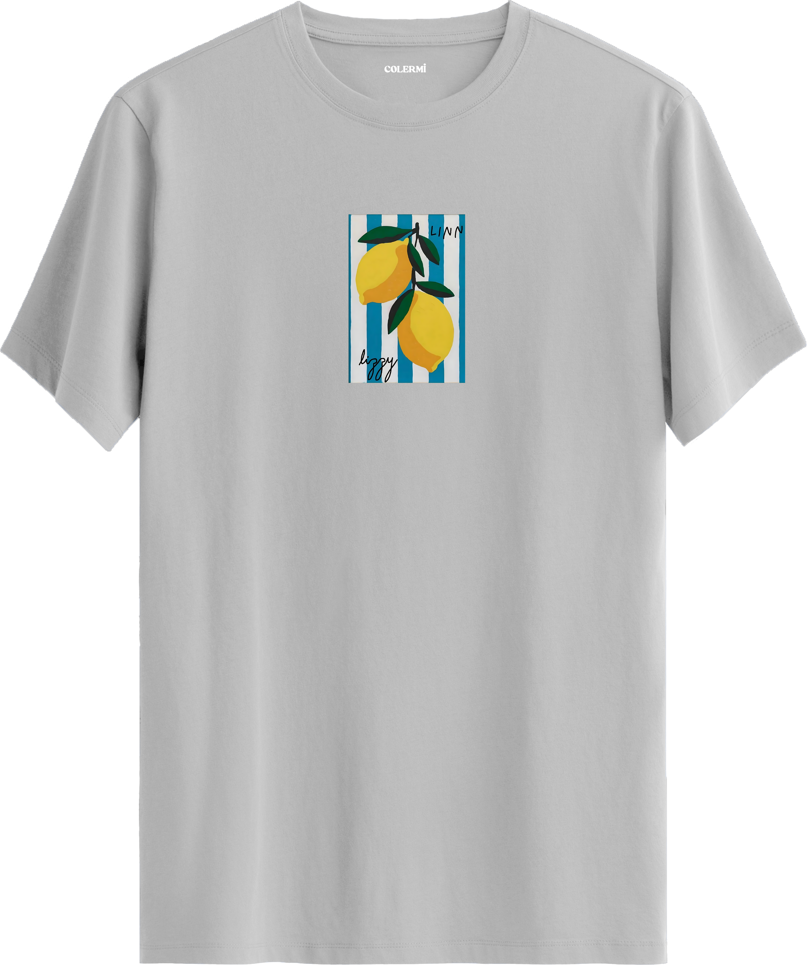 Limon Çizgili Minimal Baskılı Regular Tişört