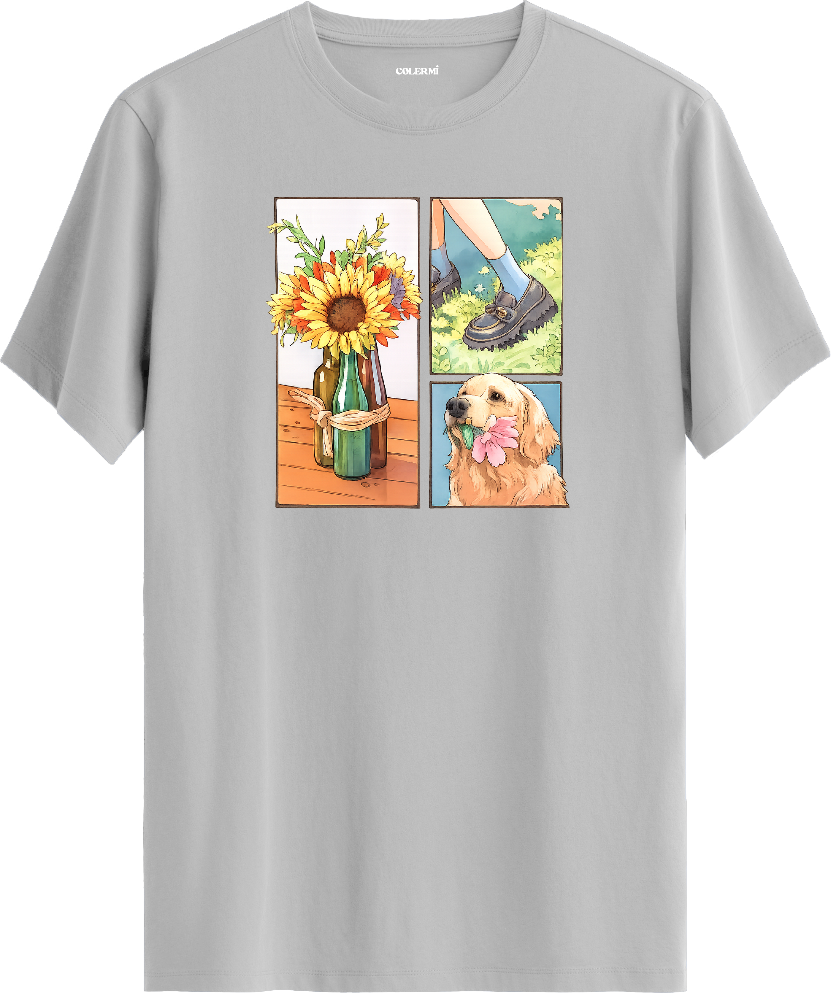 Sunflower & Golden Dog Baskılı Tişört görsel 5 | Colermi