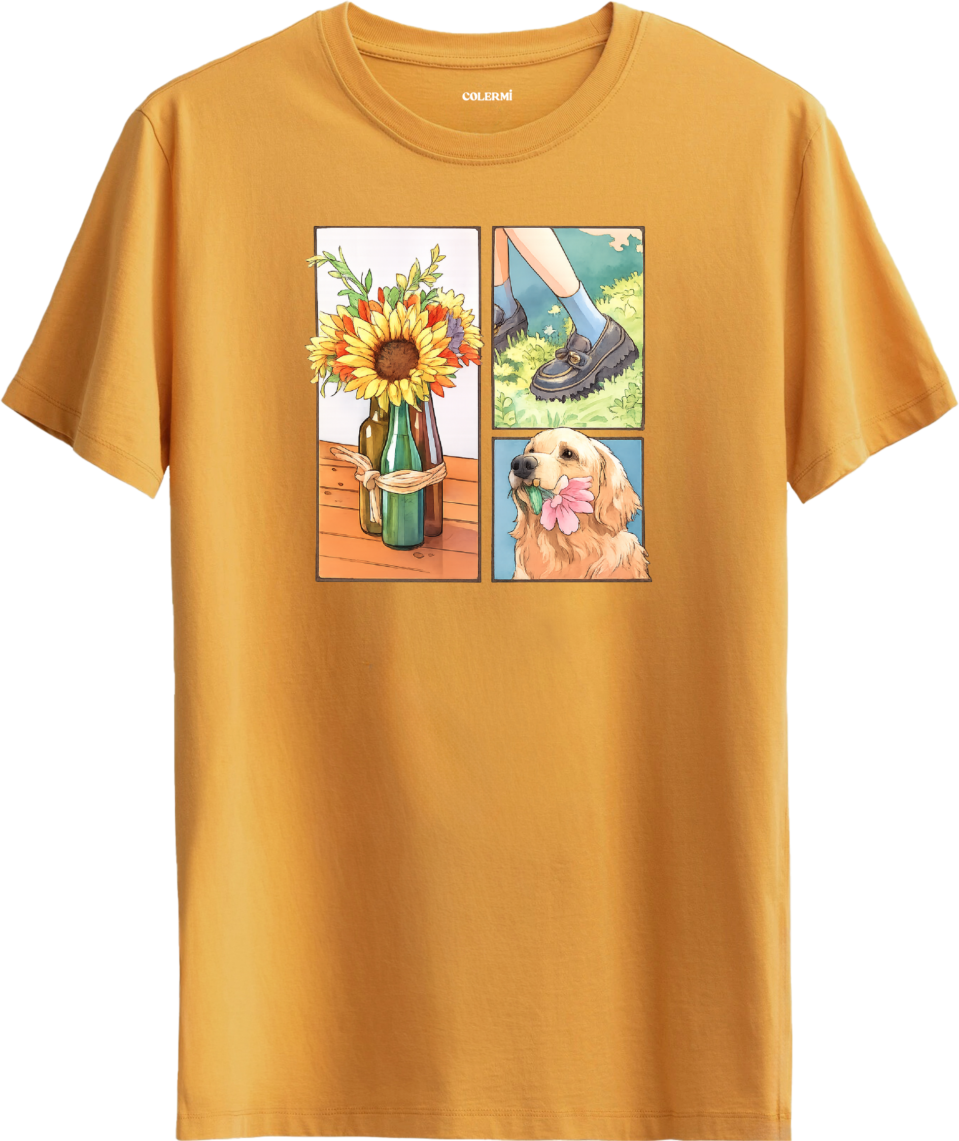 Sunflower & Golden Dog Baskılı Tişört görsel 6 | Colermi