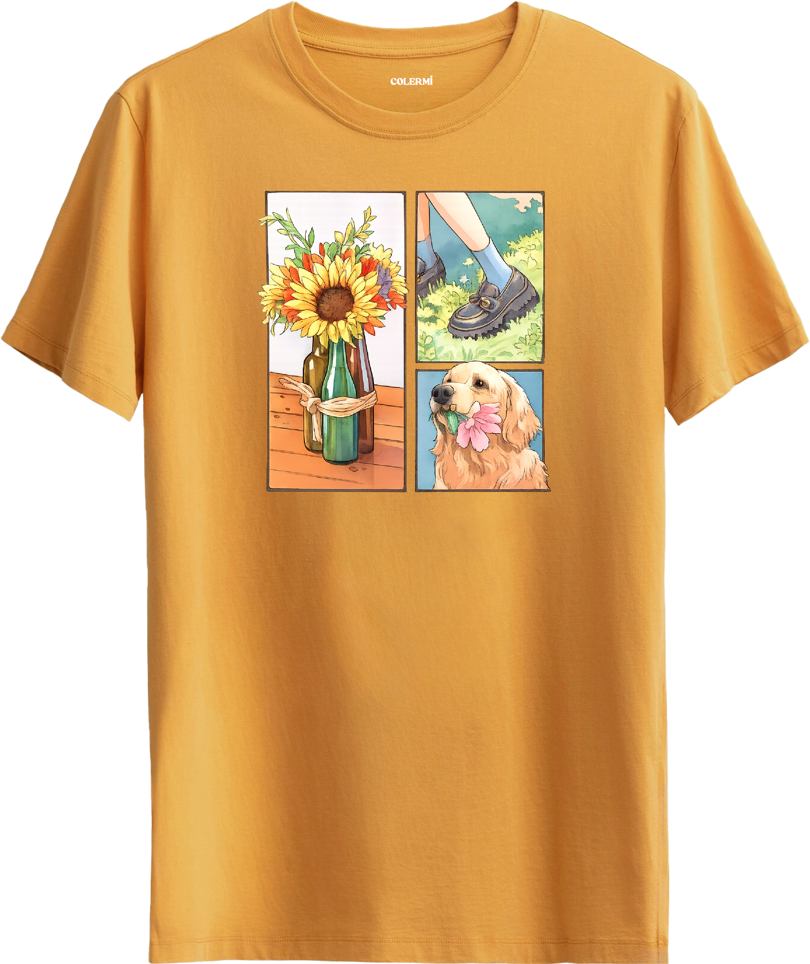 Sunflower & Golden Dog Baskılı Tişört görsel 6 | Colermi