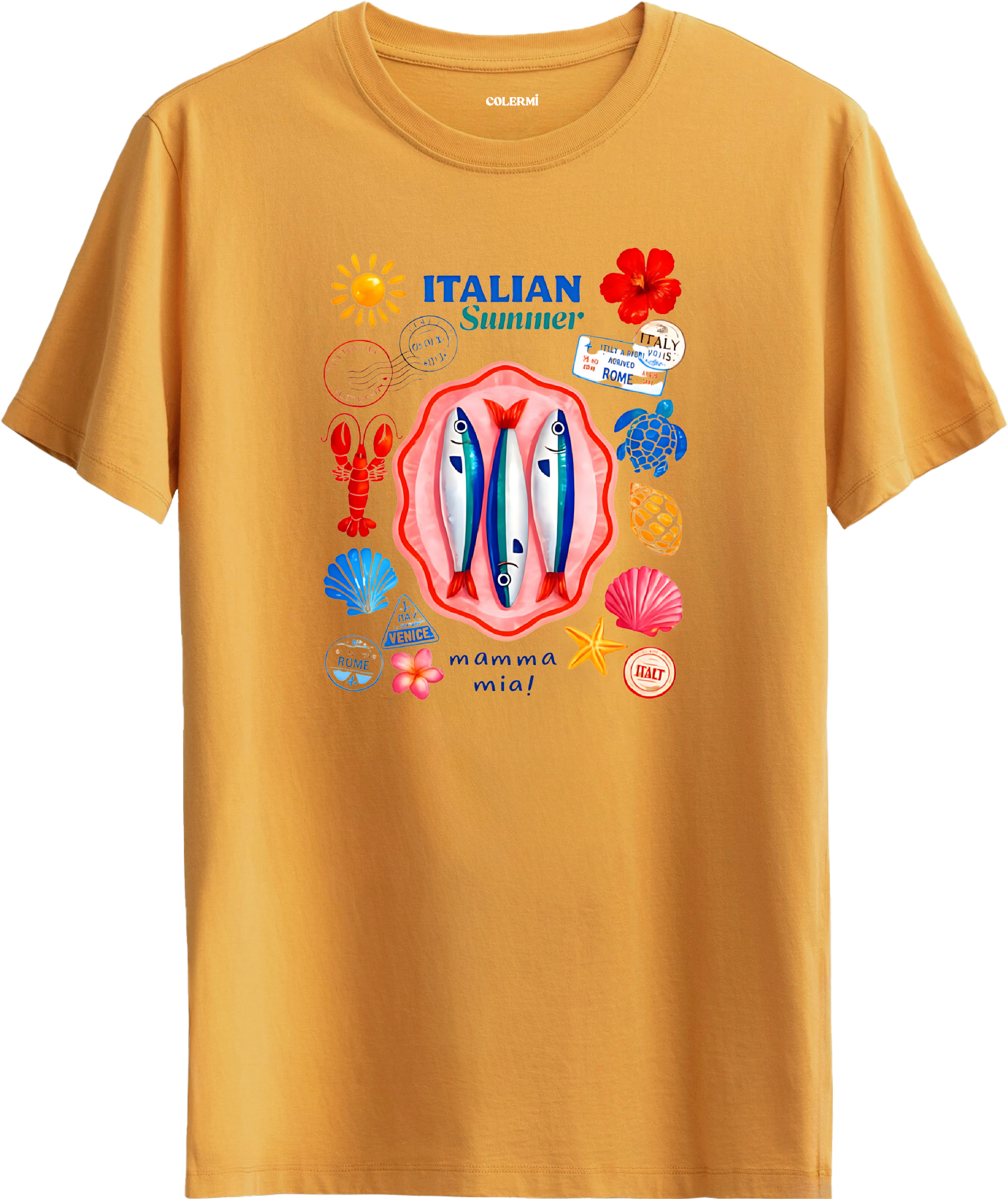 Italian Summer Deniz Kolaj Baskılı Regular Tişört