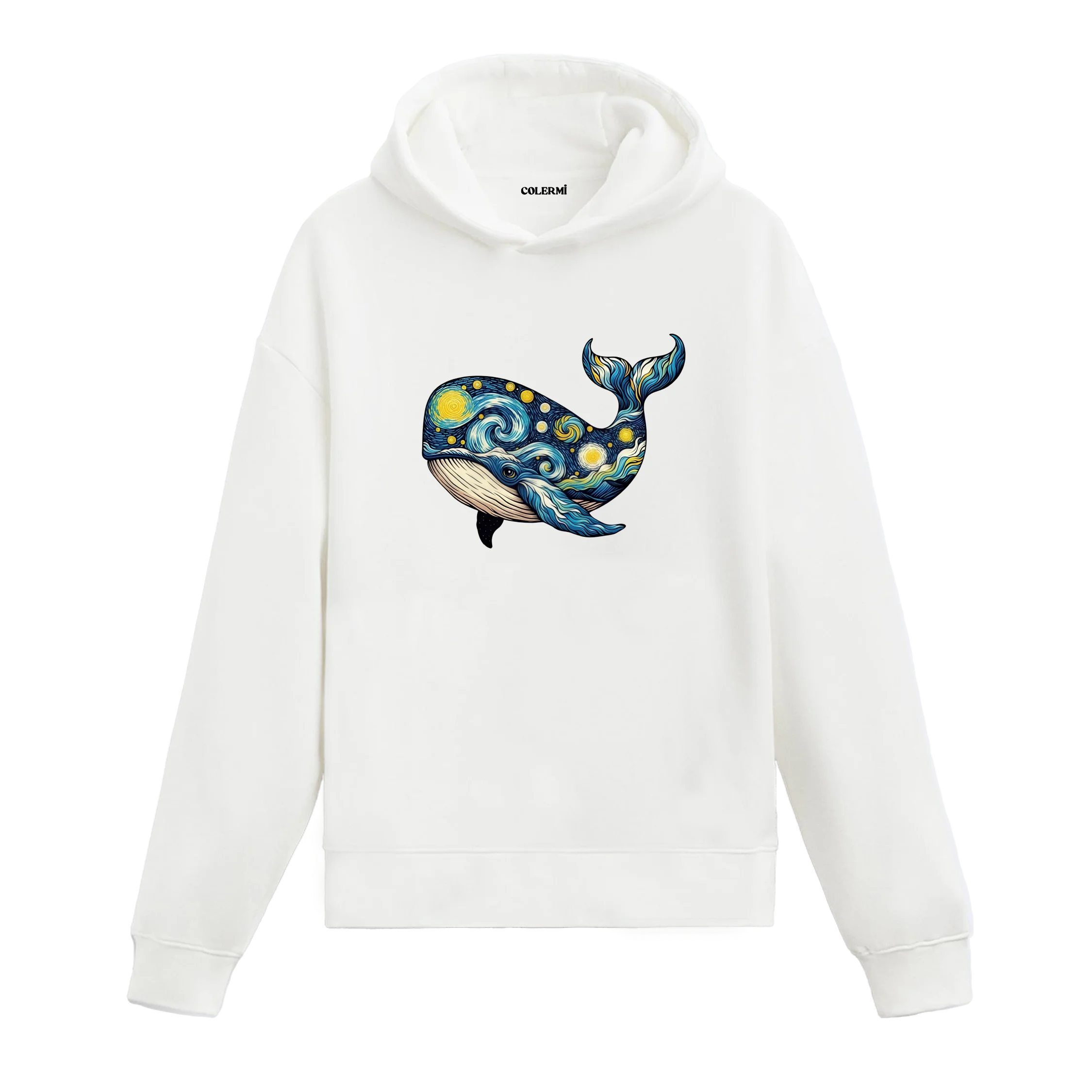 Balina Tasarımlı Sanatsal Baskılı Hoodie