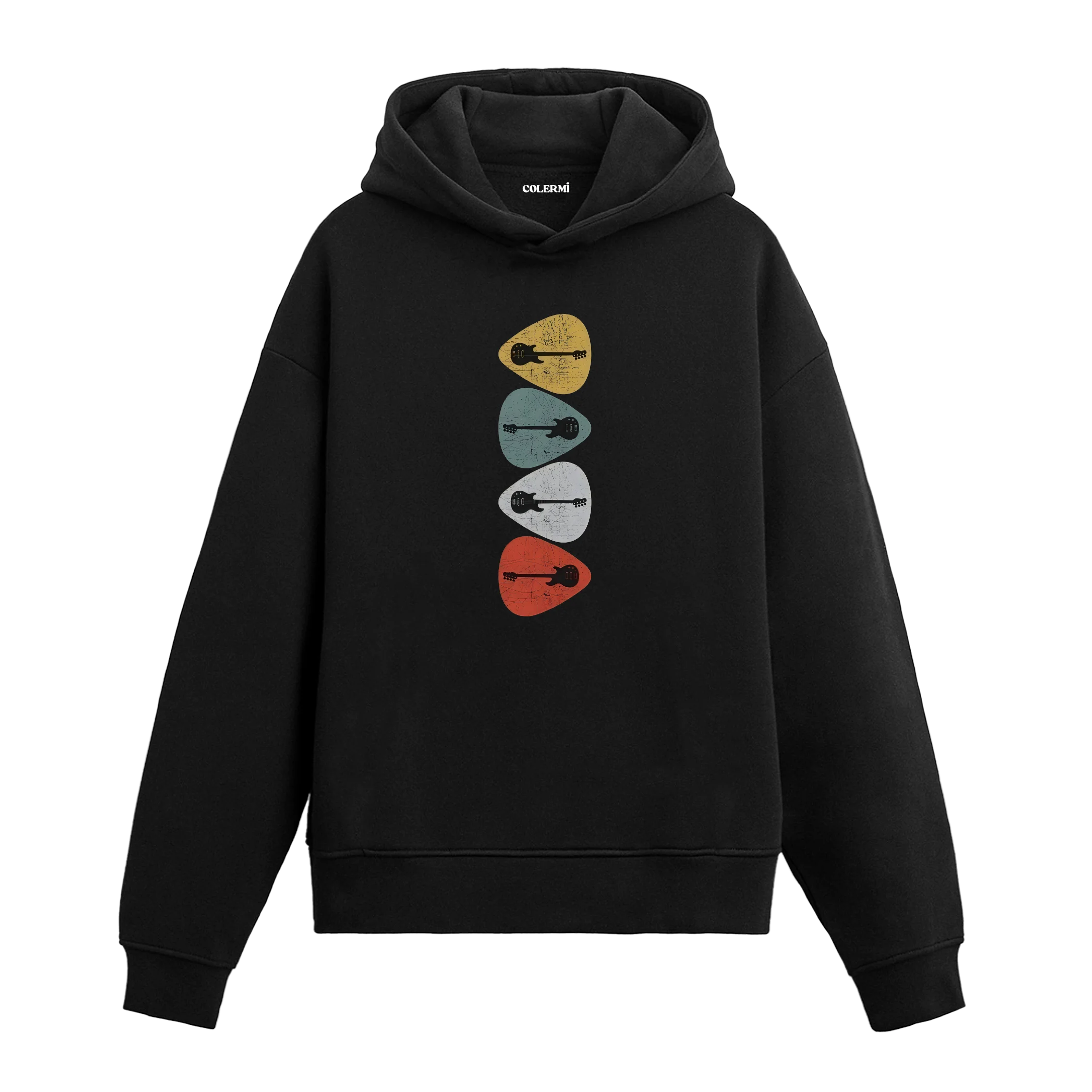 Gitar Penası Tasarımlı Sanatsal Baskılı Hoodie