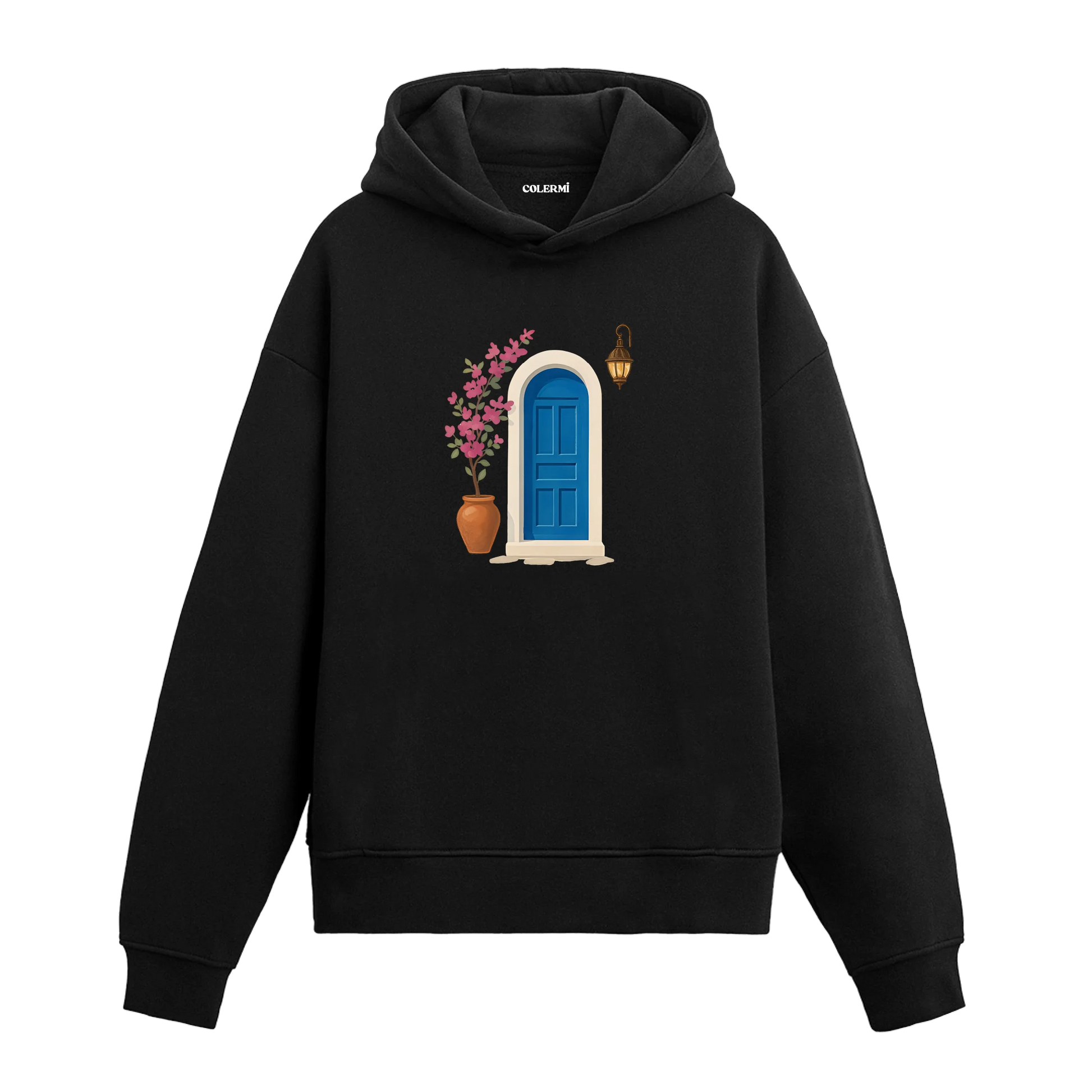 Kapı ve Çiçek Tasarımlı Sanatsal Baskılı Hoodie | Colermi