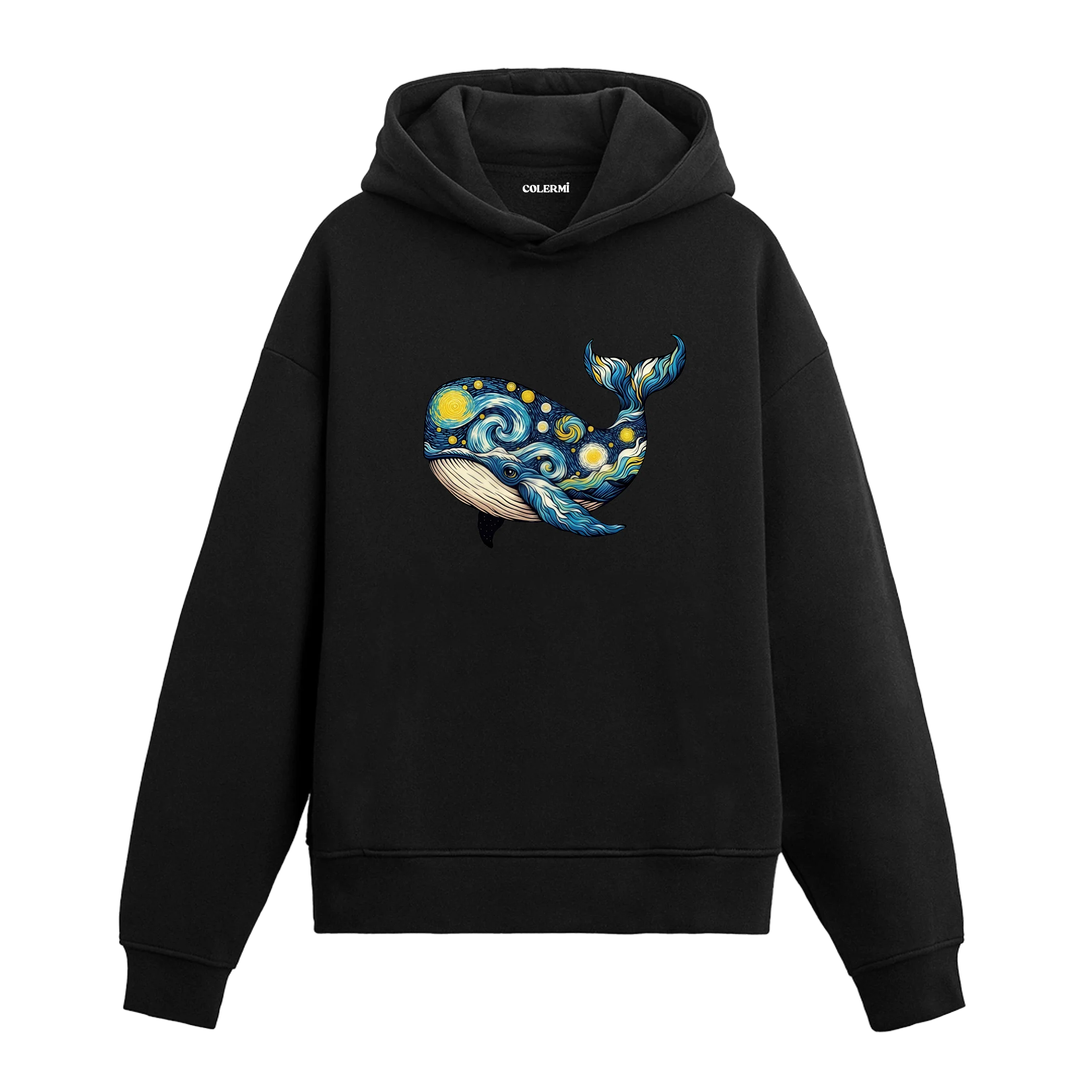 Balina Tasarımlı Sanatsal Baskılı Hoodie