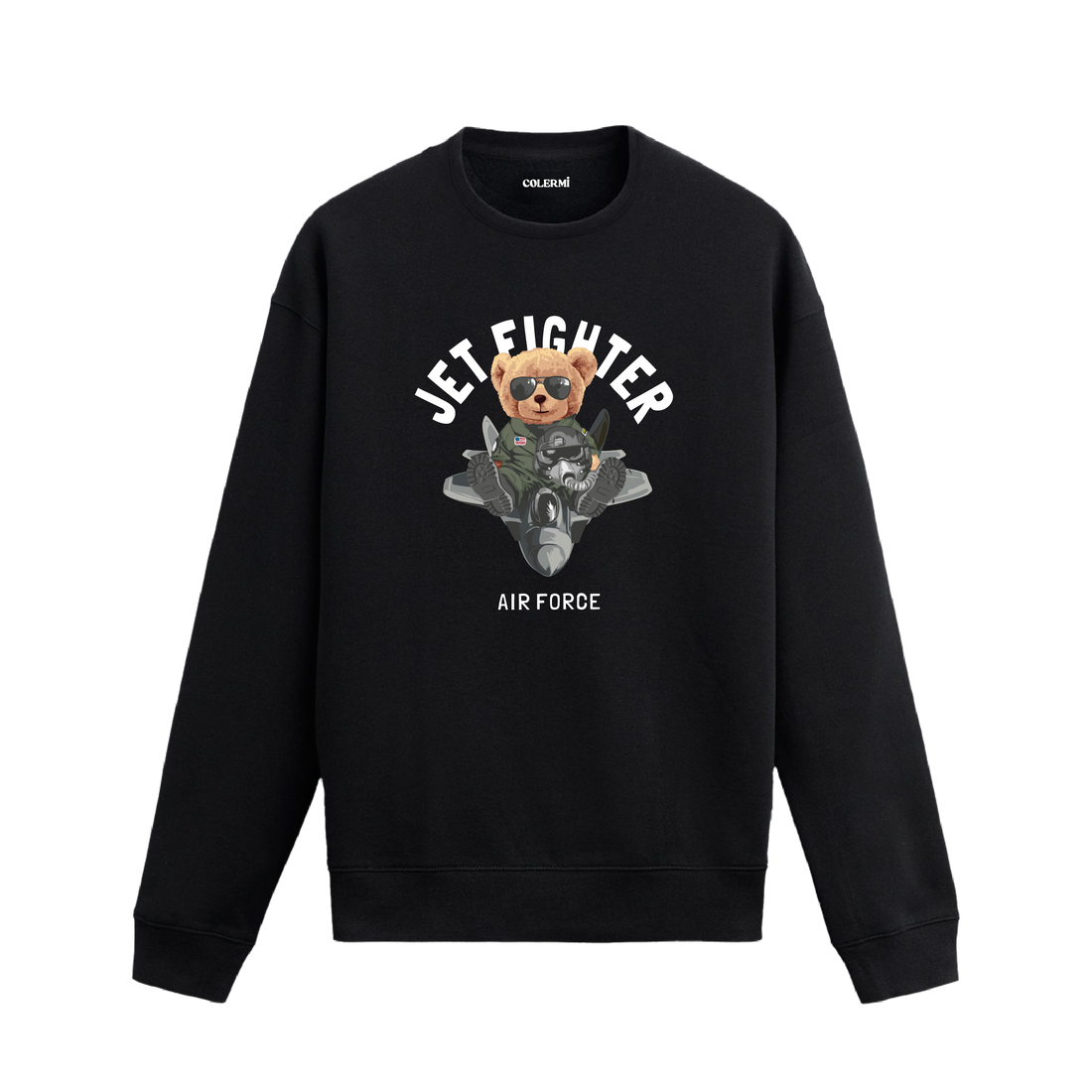 Jet Fighter Ayıcık Baskılı Sweatshirt