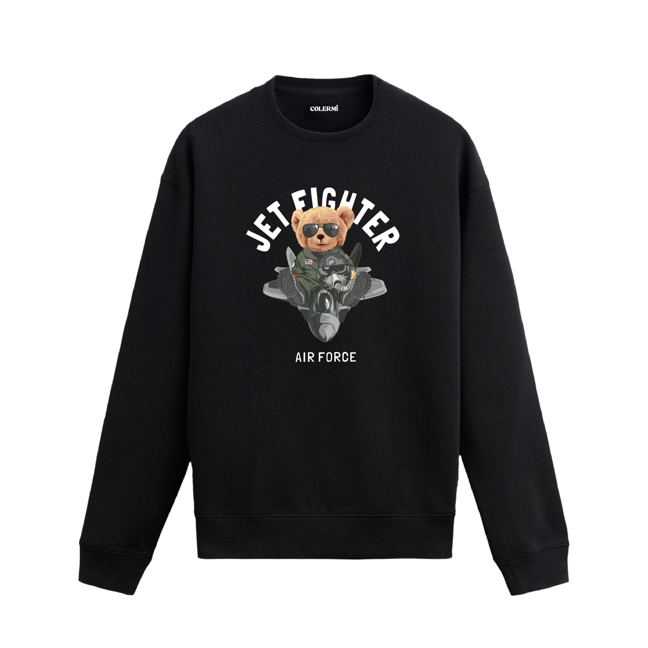 Jet Fighter Ayıcık Baskılı Sweatshirt