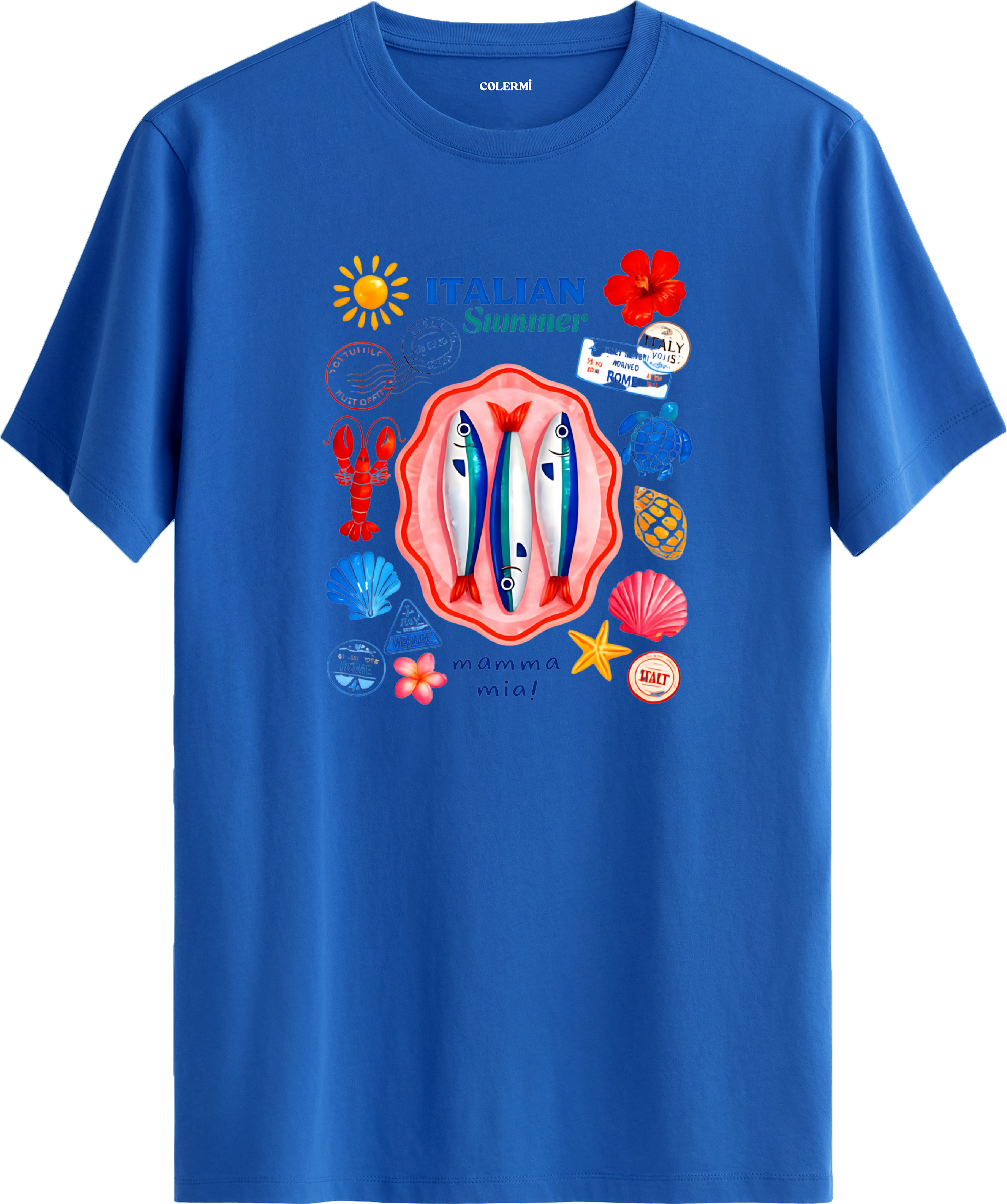 Italian Summer Deniz Kolaj Baskılı Regular Tişört