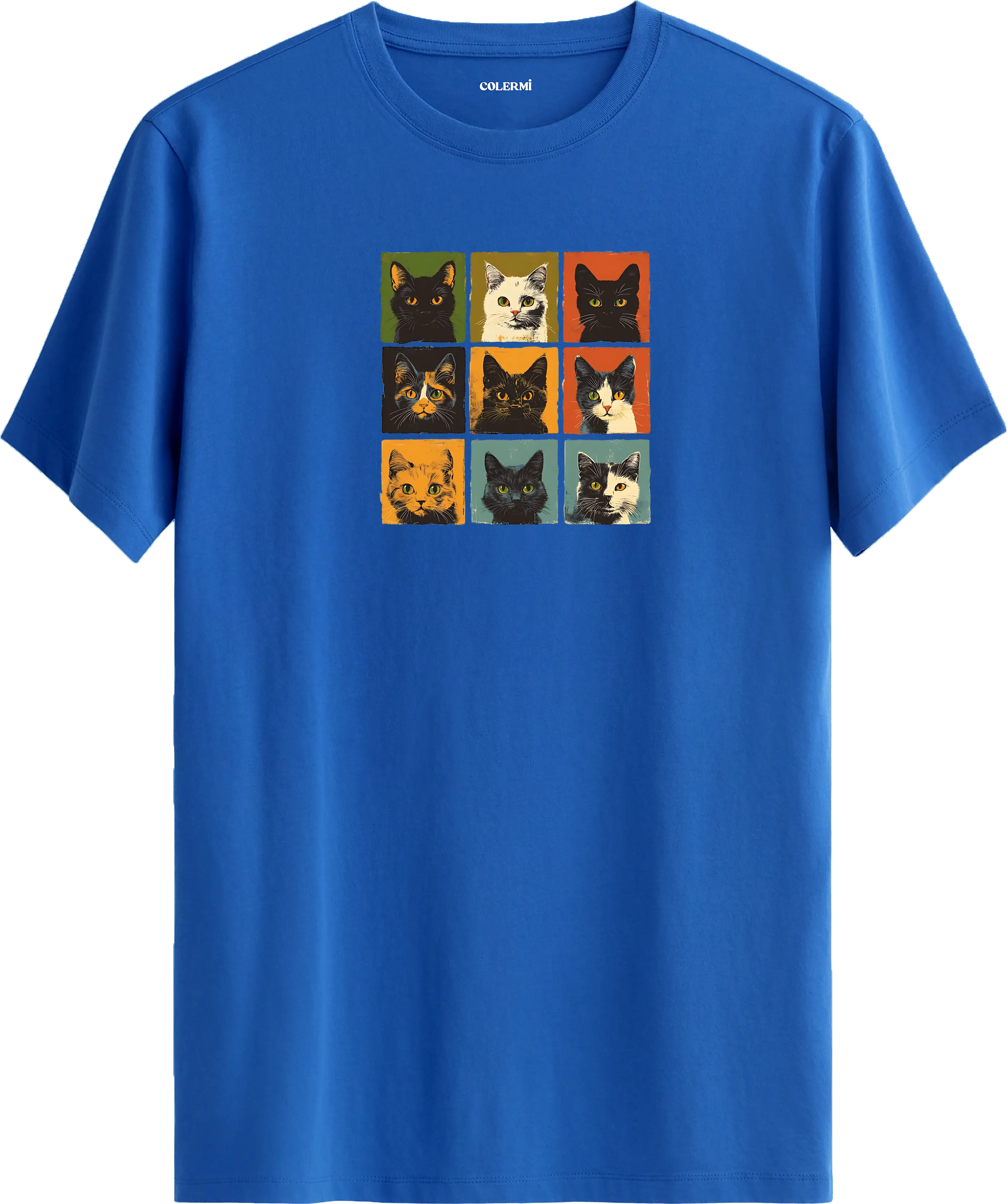 Retro Kedi Kolaj Tasarım Tişört