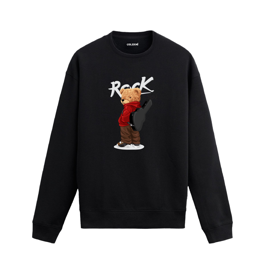 Ayıcık Baskılı Sweatshirt - Rock Gitar Tarzı