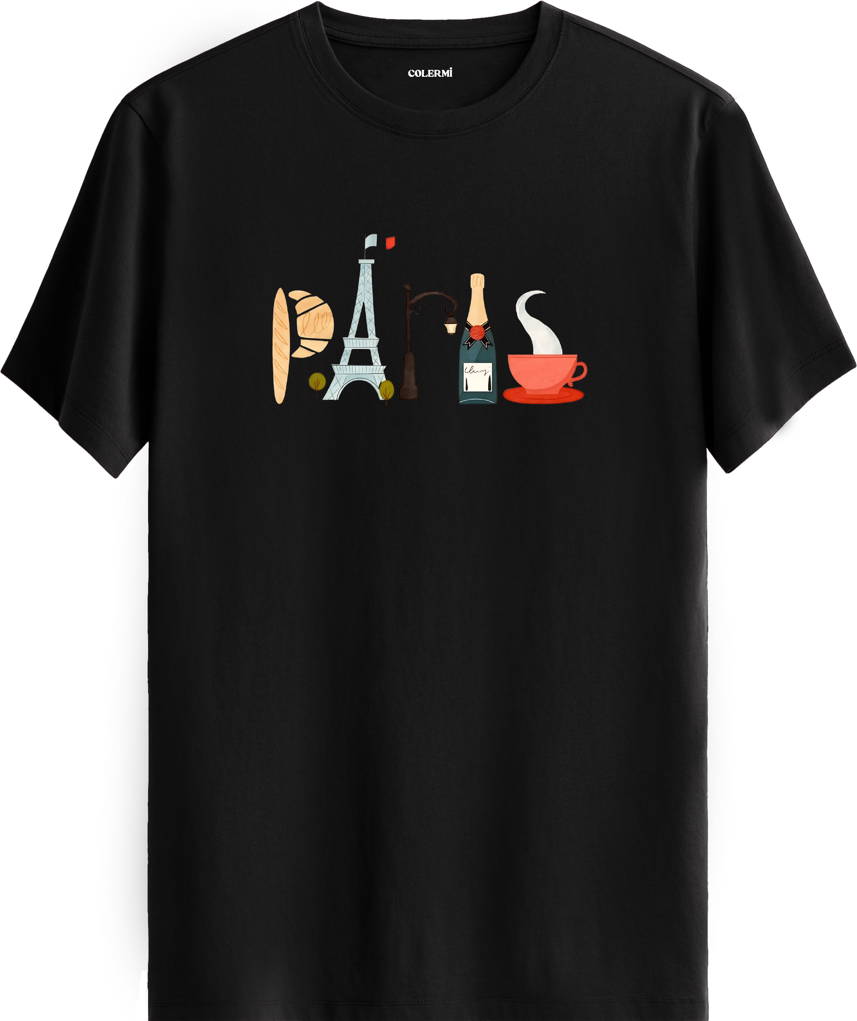 Paris Kafe Kolaj Baskılı Regular Tişört