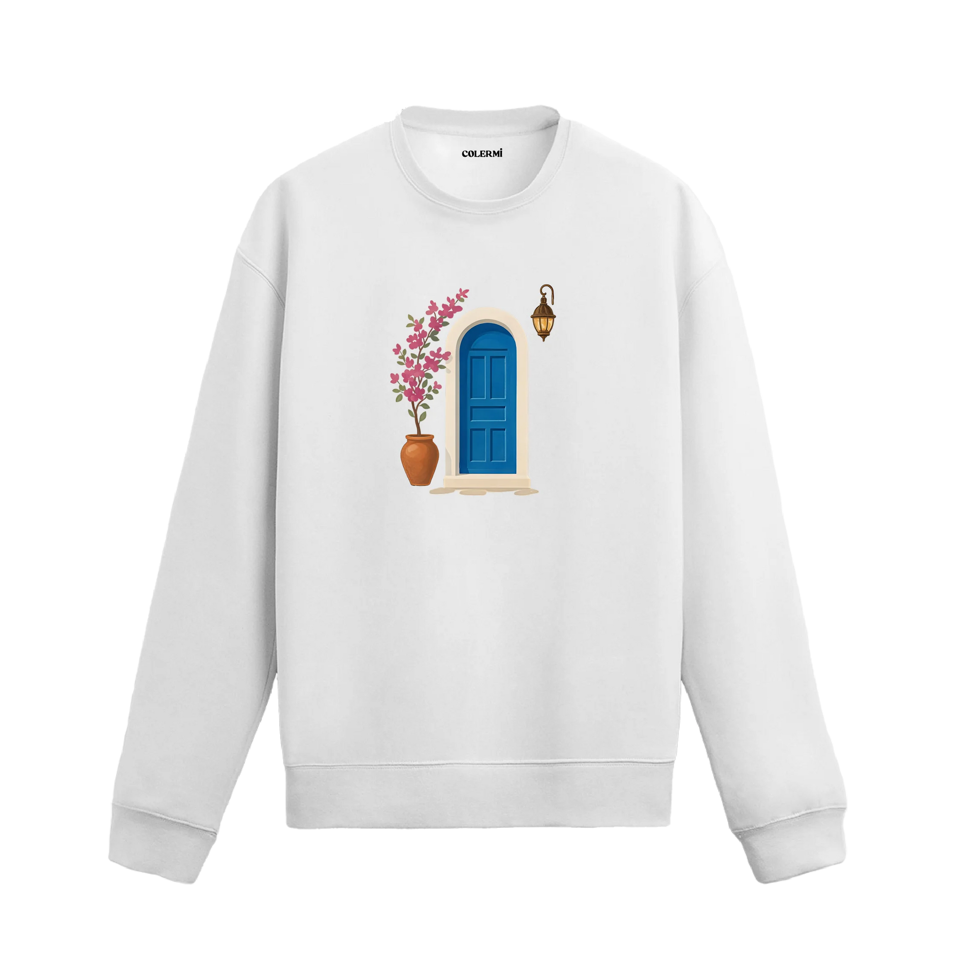Kapı ve Çiçek Tasarımlı Sanatsal Baskılı Sweatshirt görsel 2 | Colermi