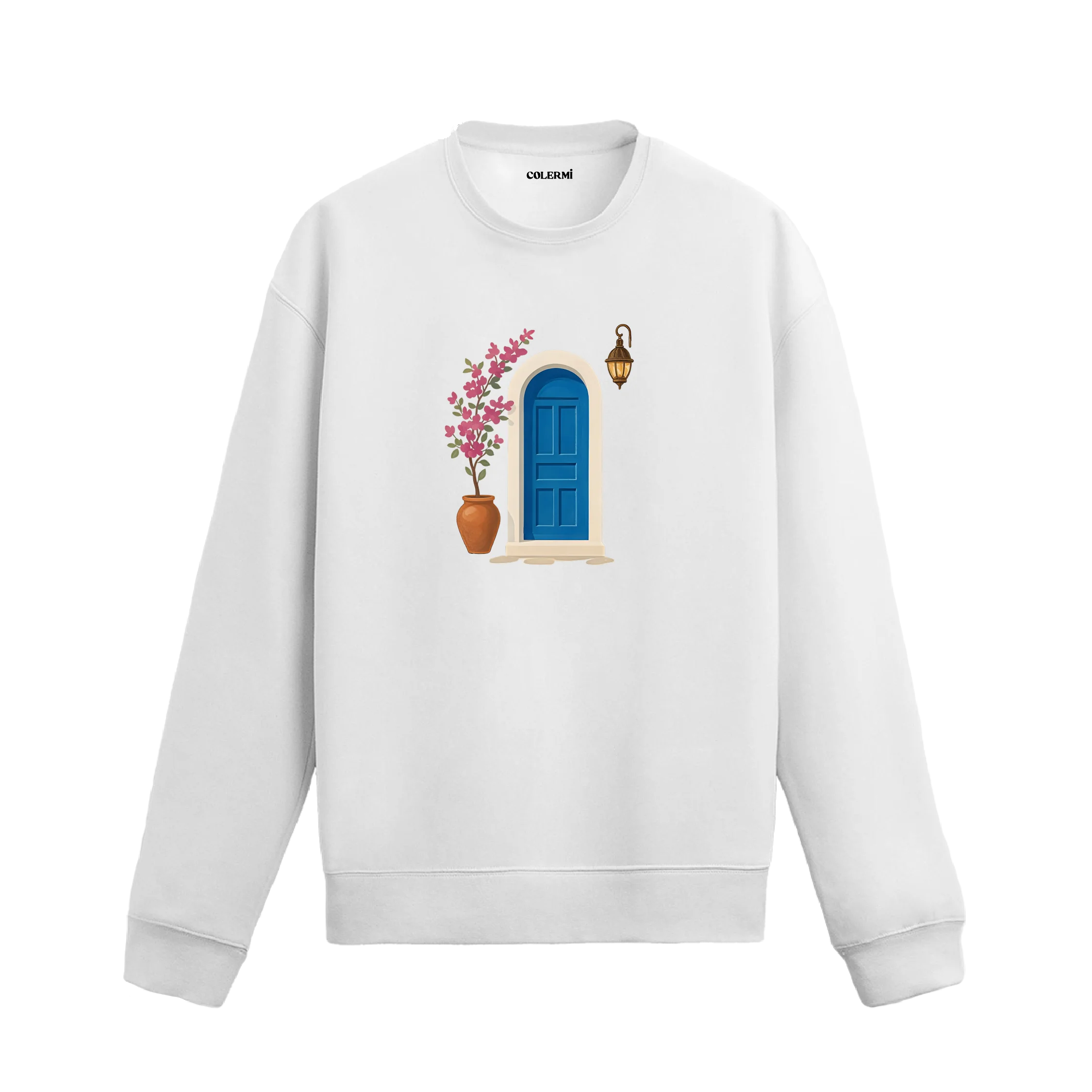 Kapı ve Çiçek Tasarımlı Sanatsal Baskılı Sweatshirt görsel 2 | Colermi