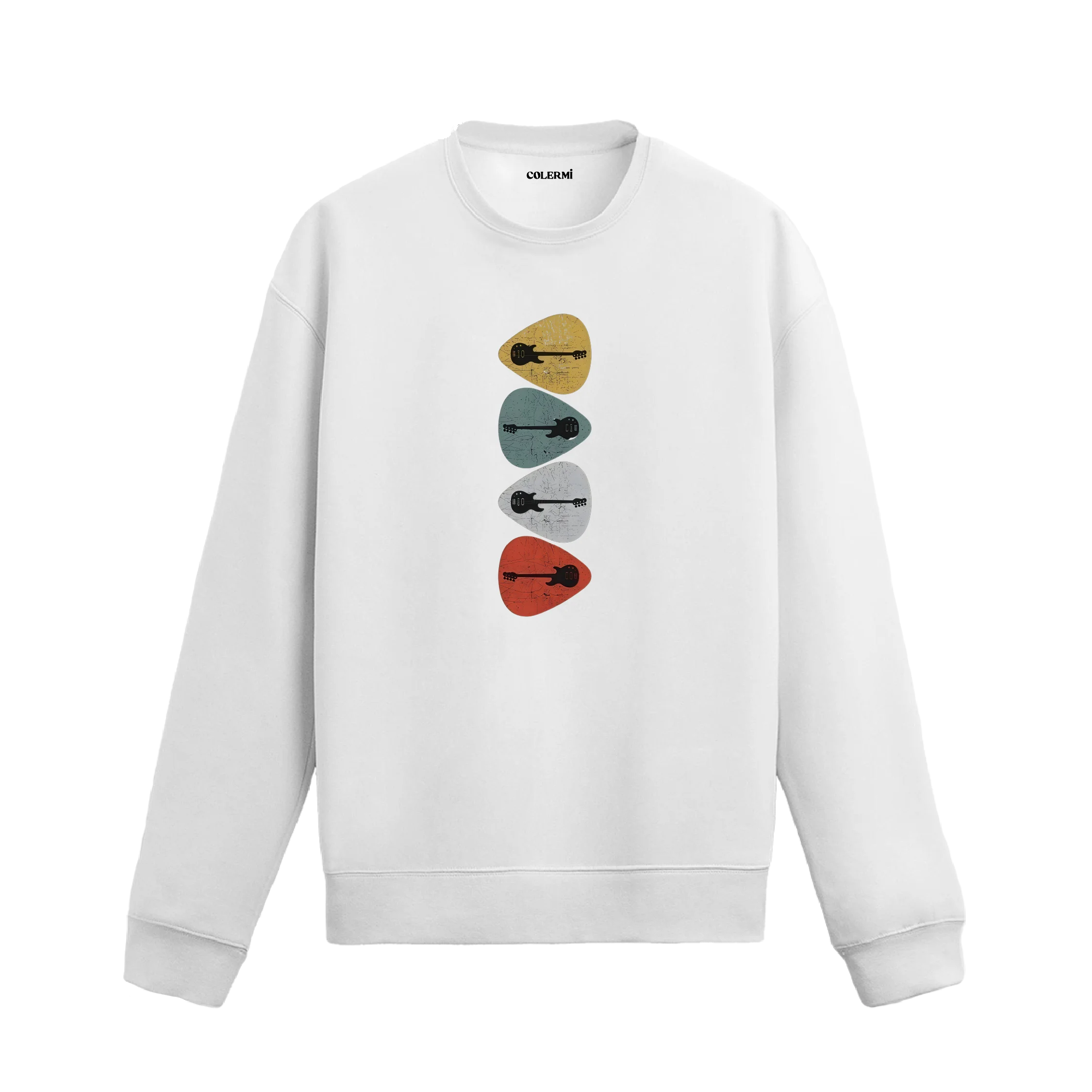 Gitar Penası Tasarımlı Sanatsal Baskılı Sweatshirt