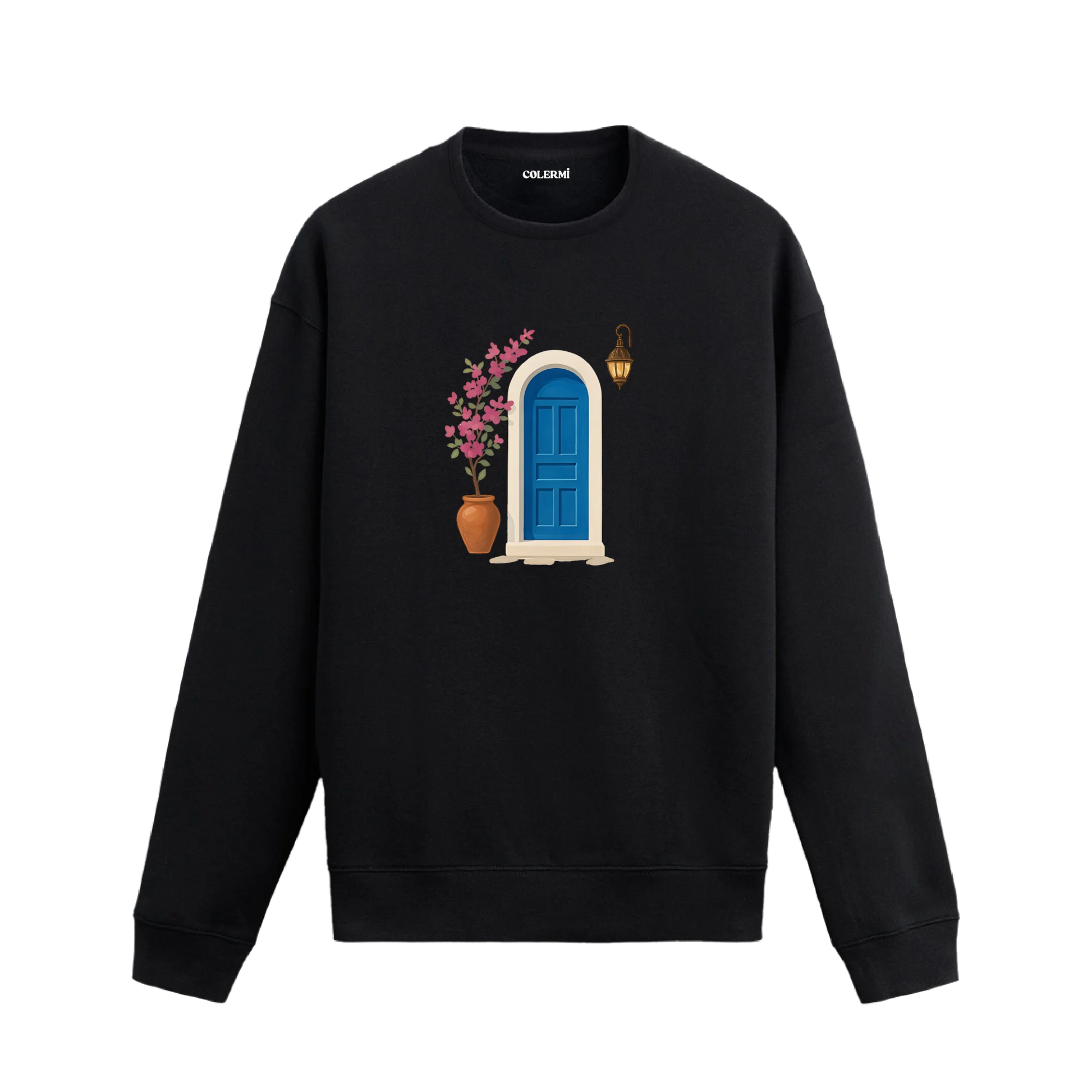 Kapı ve Çiçek Tasarımlı Sanatsal Baskılı Sweatshirt | Colermi